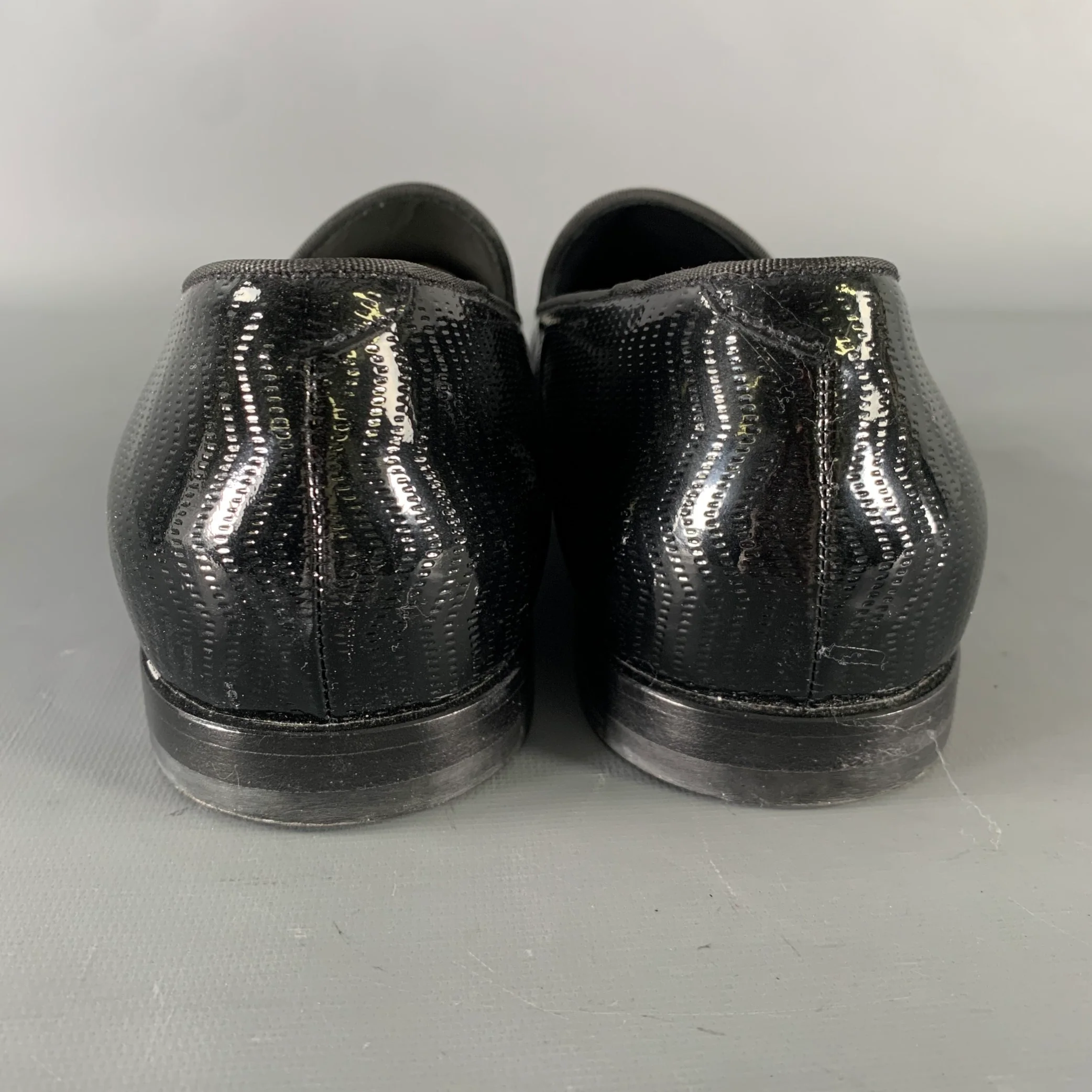 GIORGIO ARMANI Size 11 Black Textured Leather Slip On Loafers - Image 3