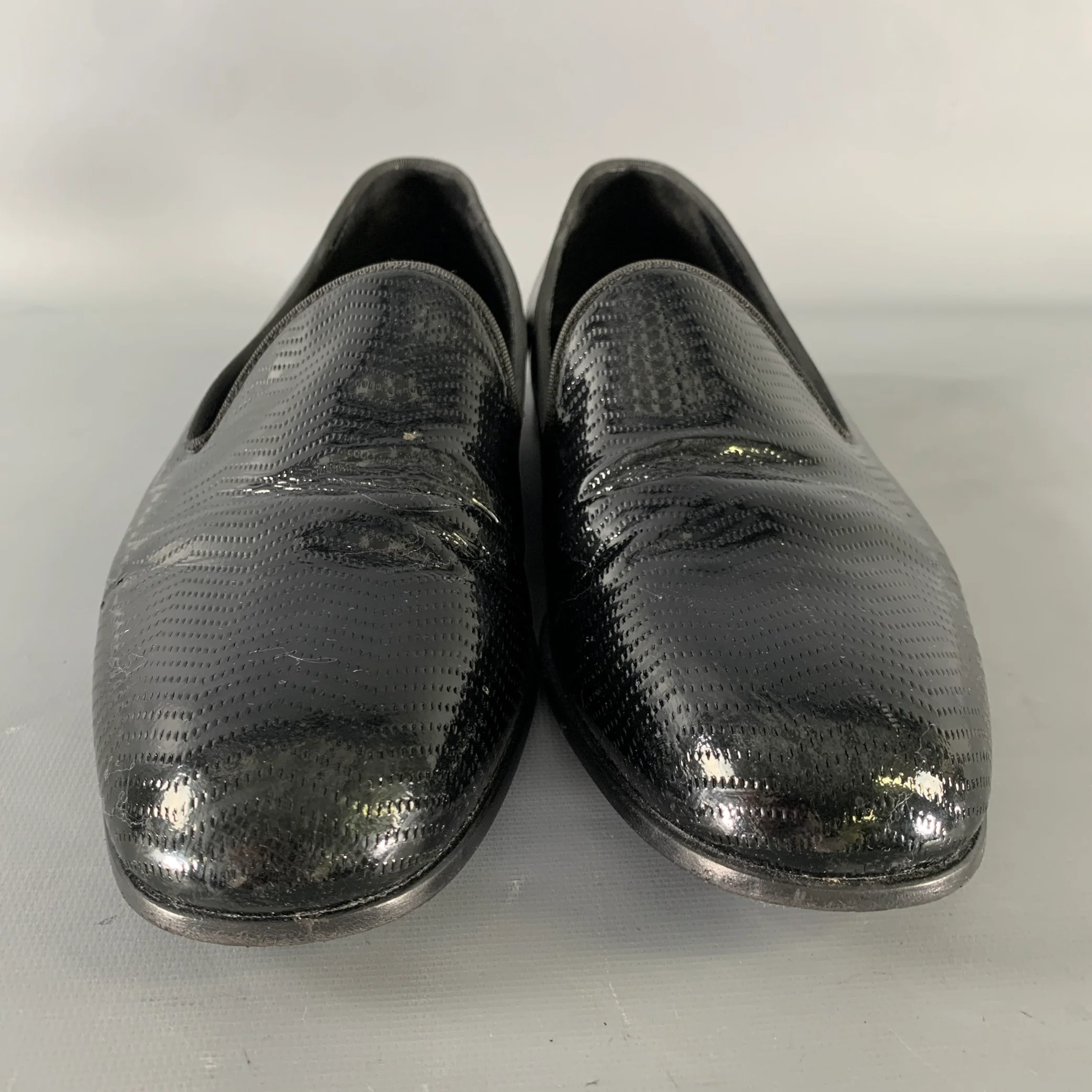GIORGIO ARMANI Size 11 Black Textured Leather Slip On Loafers - Image 4