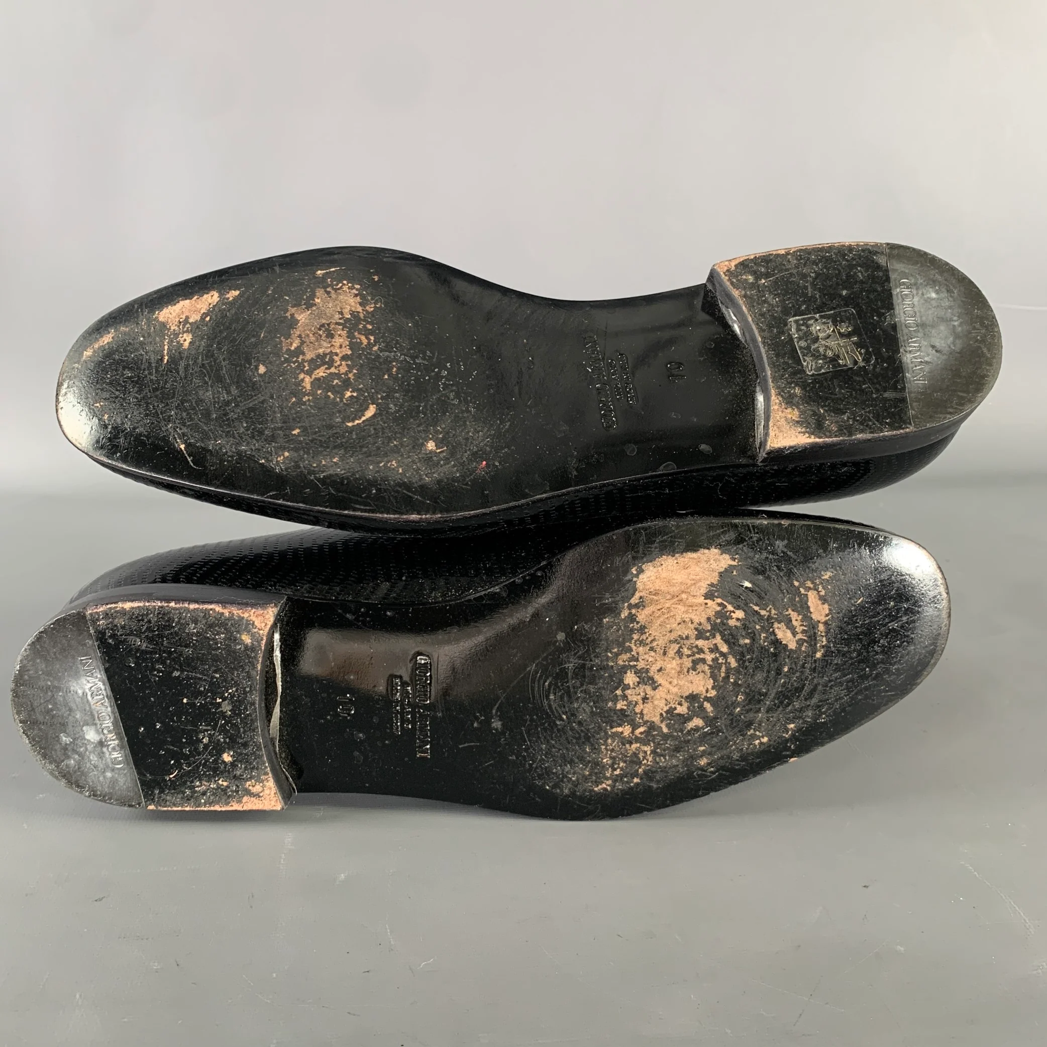 GIORGIO ARMANI Size 11 Black Textured Leather Slip On Loafers - Image 6