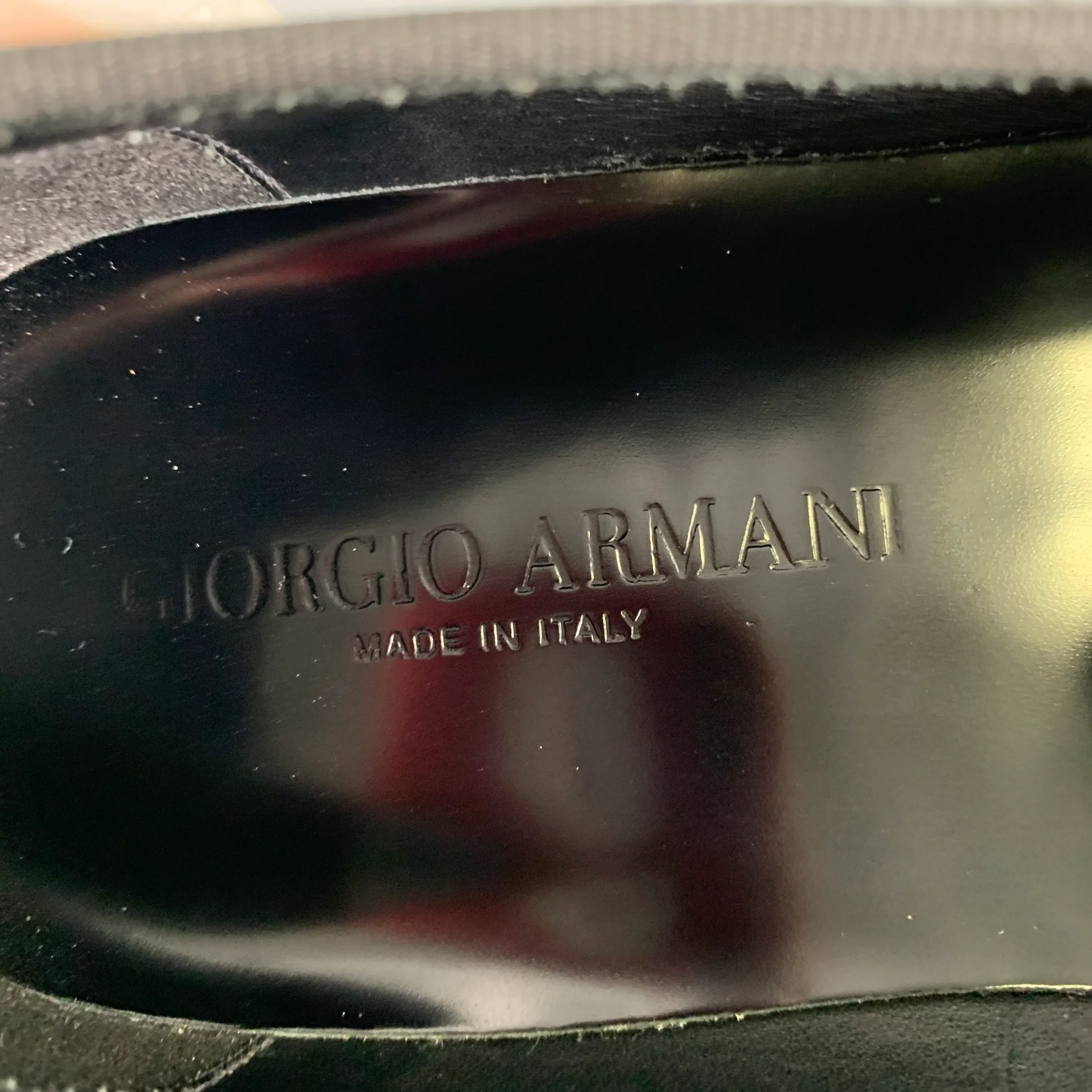 GIORGIO ARMANI Size 11 Black Textured Leather Slip On Loafers - Image 9