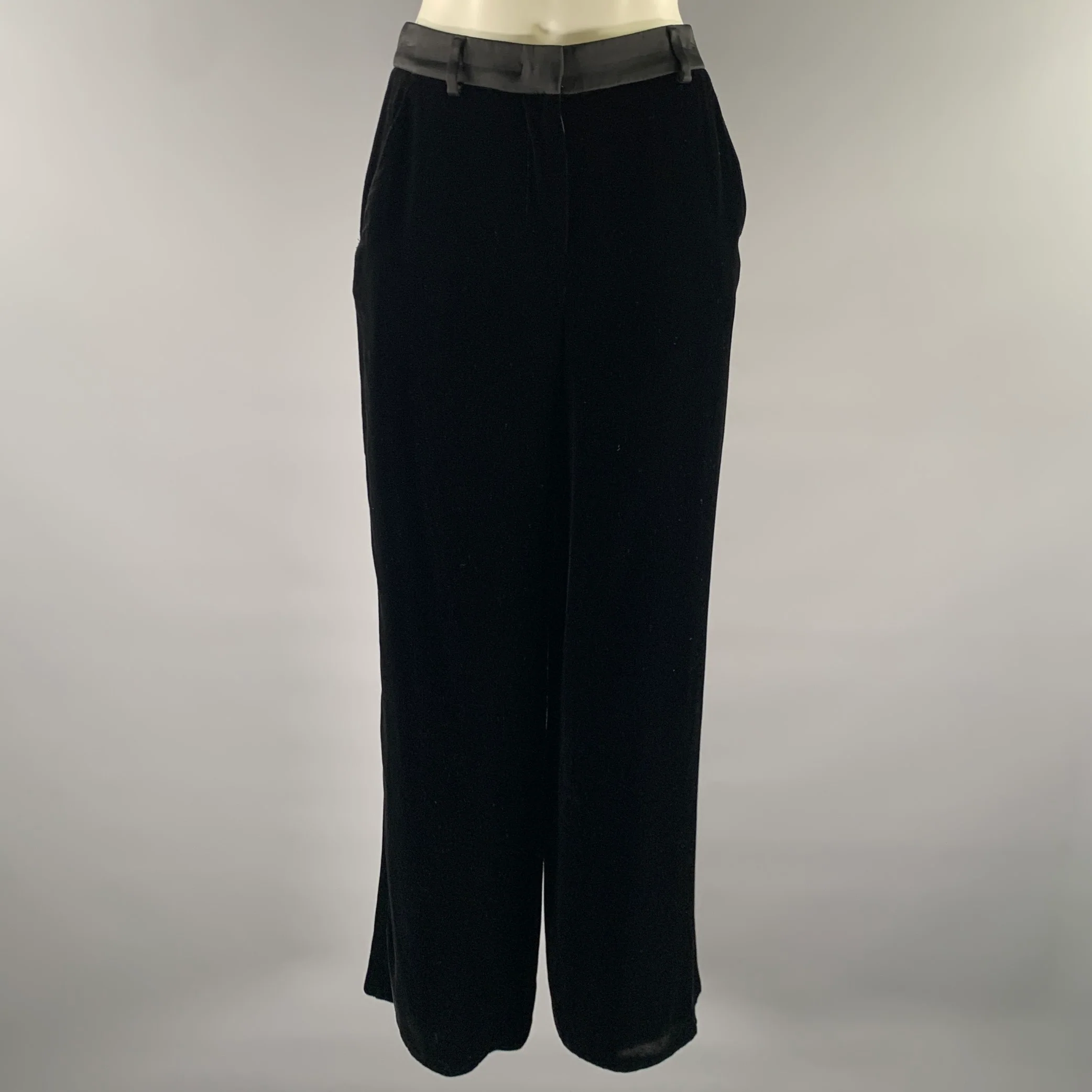 GIORGIO ARMANI Size 30 Black Velvet Wide Leg Dress Pants