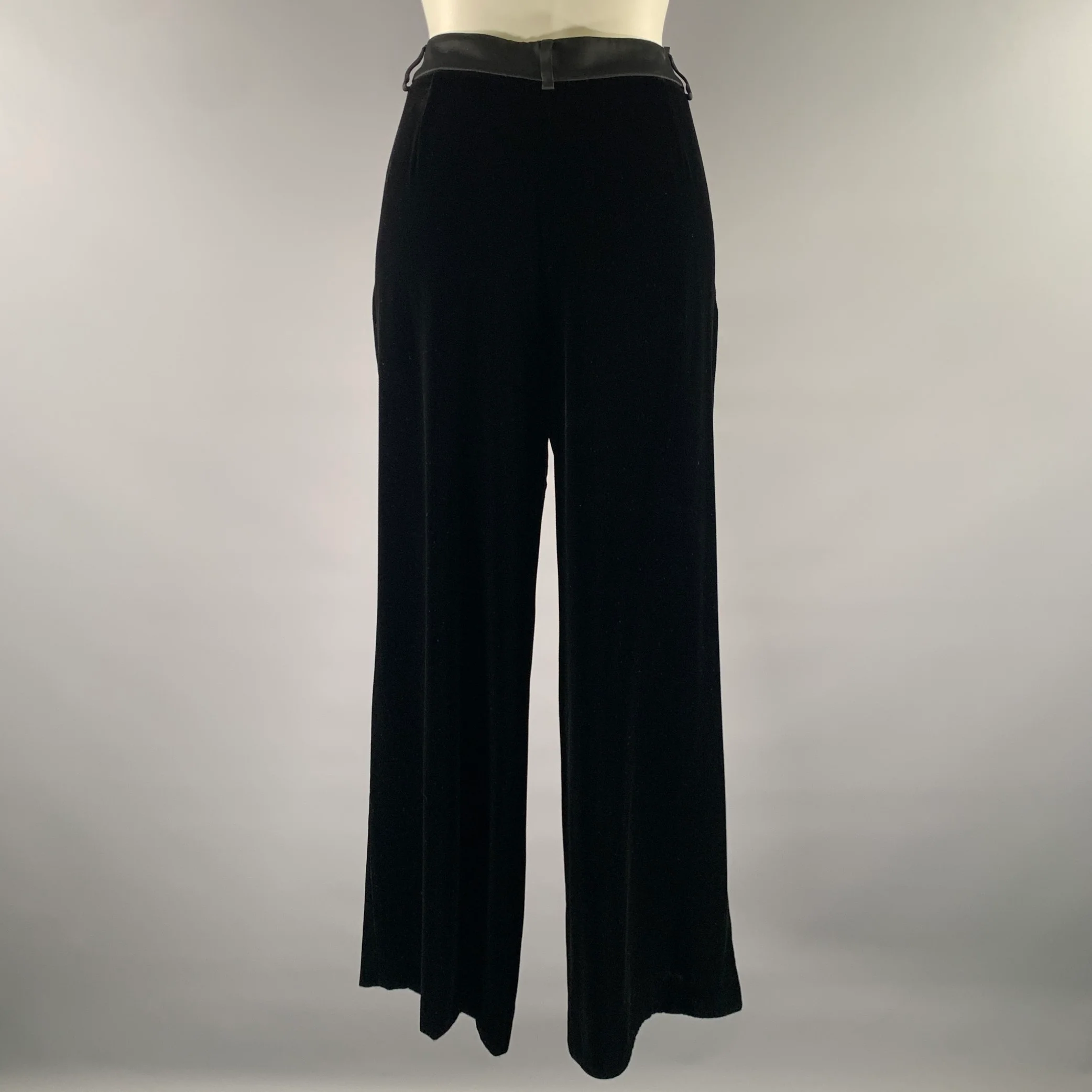 GIORGIO ARMANI Size 30 Black Velvet Wide Leg Dress Pants - Image 3