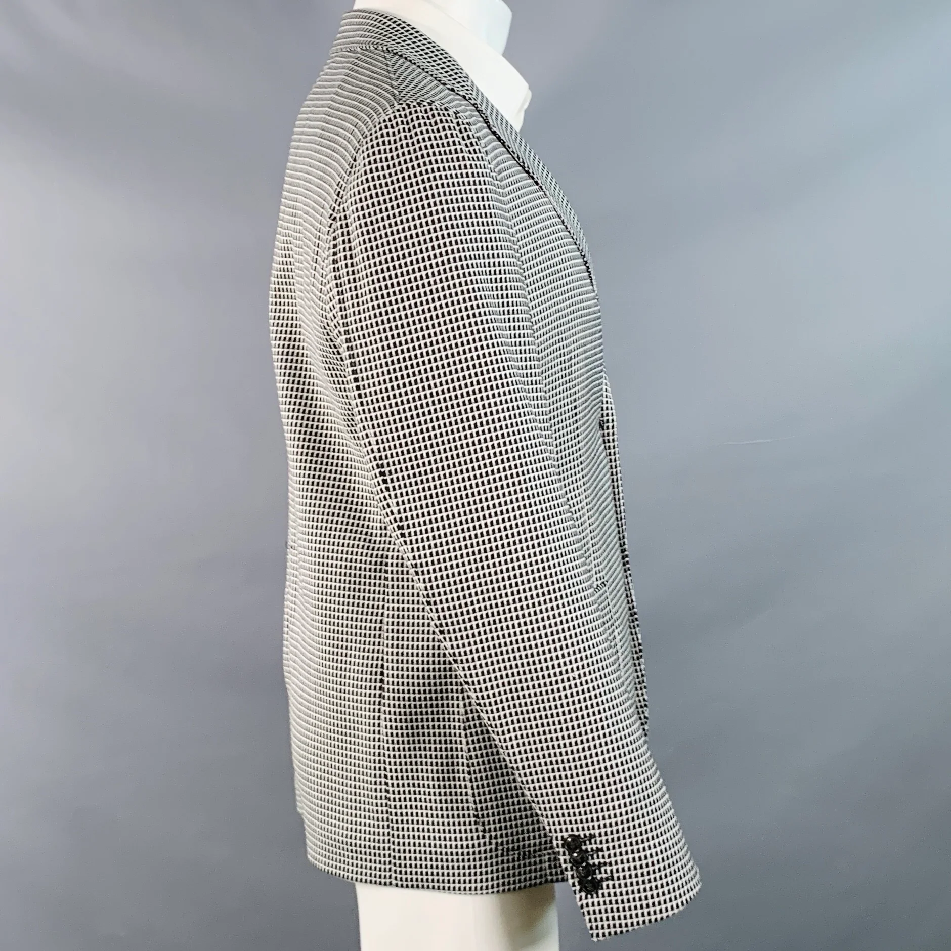 GIORGIO ARMANI Size 38 Regular Black White Nailhead Notch Lapel Sport Coat - Image 3