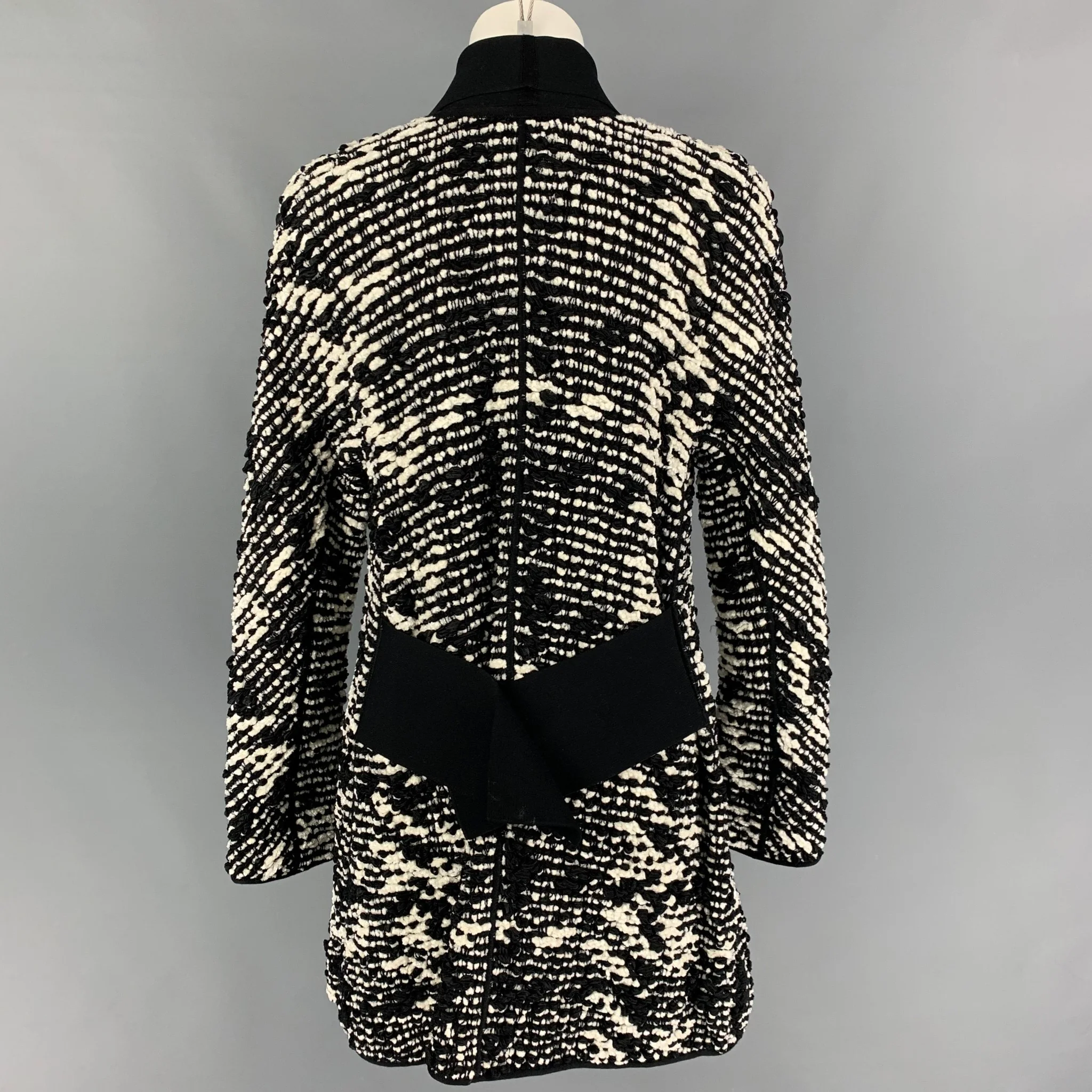 GIORGIO ARMANI Size 4 Black White Viscose Blend Buttoned Coat - Image 4