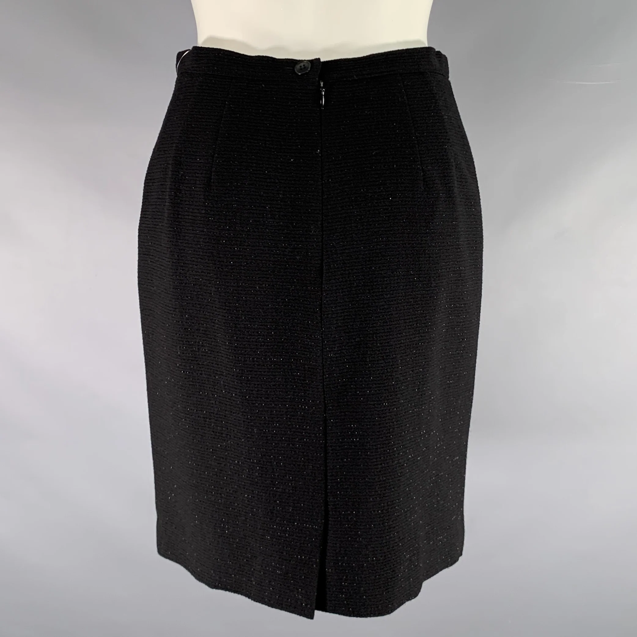 GIORGIO ARMANI Size 4 Black Wool Polyamide Shiny Pencil Skirt - Image 3