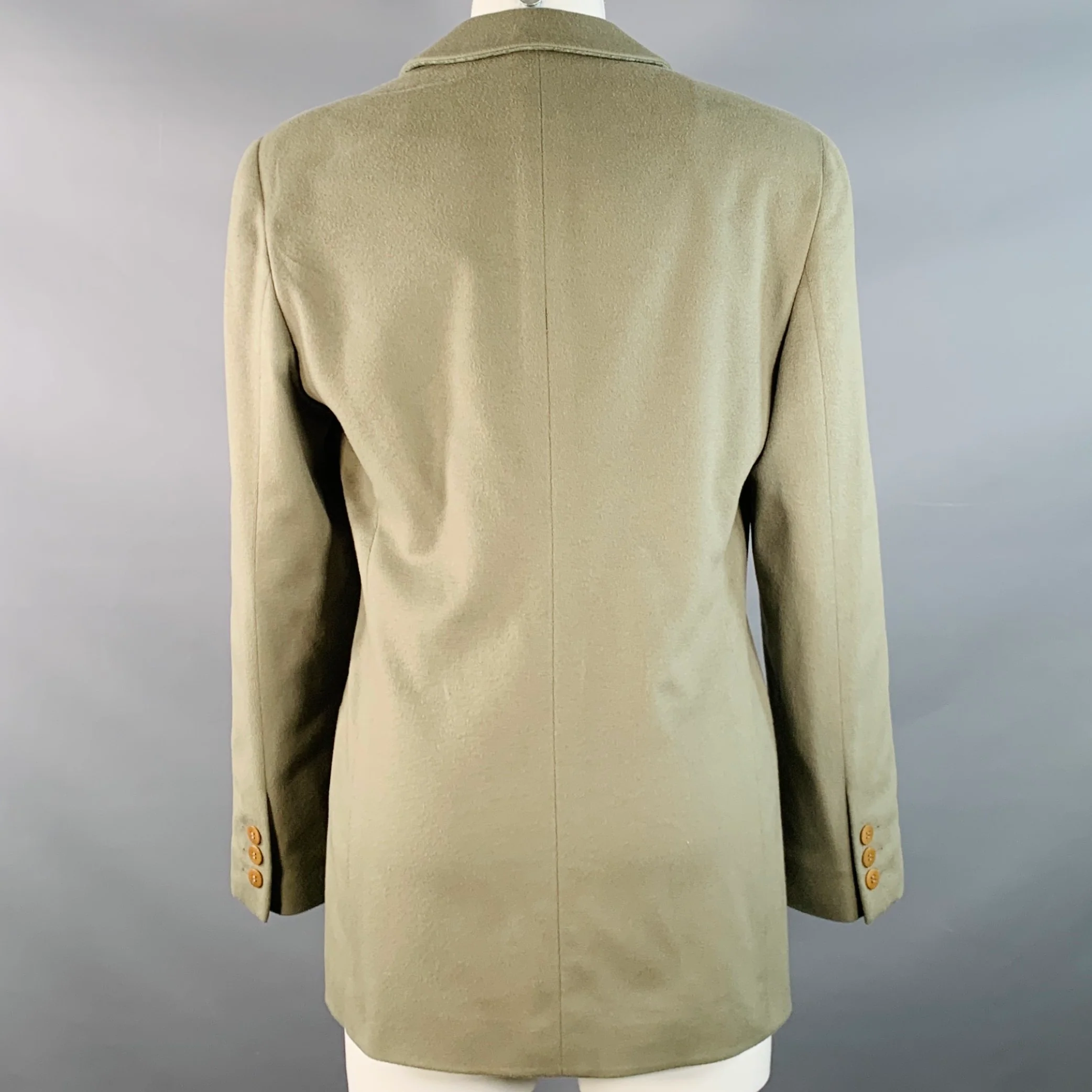 GIORGIO ARMANI Size 4 Green Sage Cashmere Double Breasted Jacket Blazer - Image 3