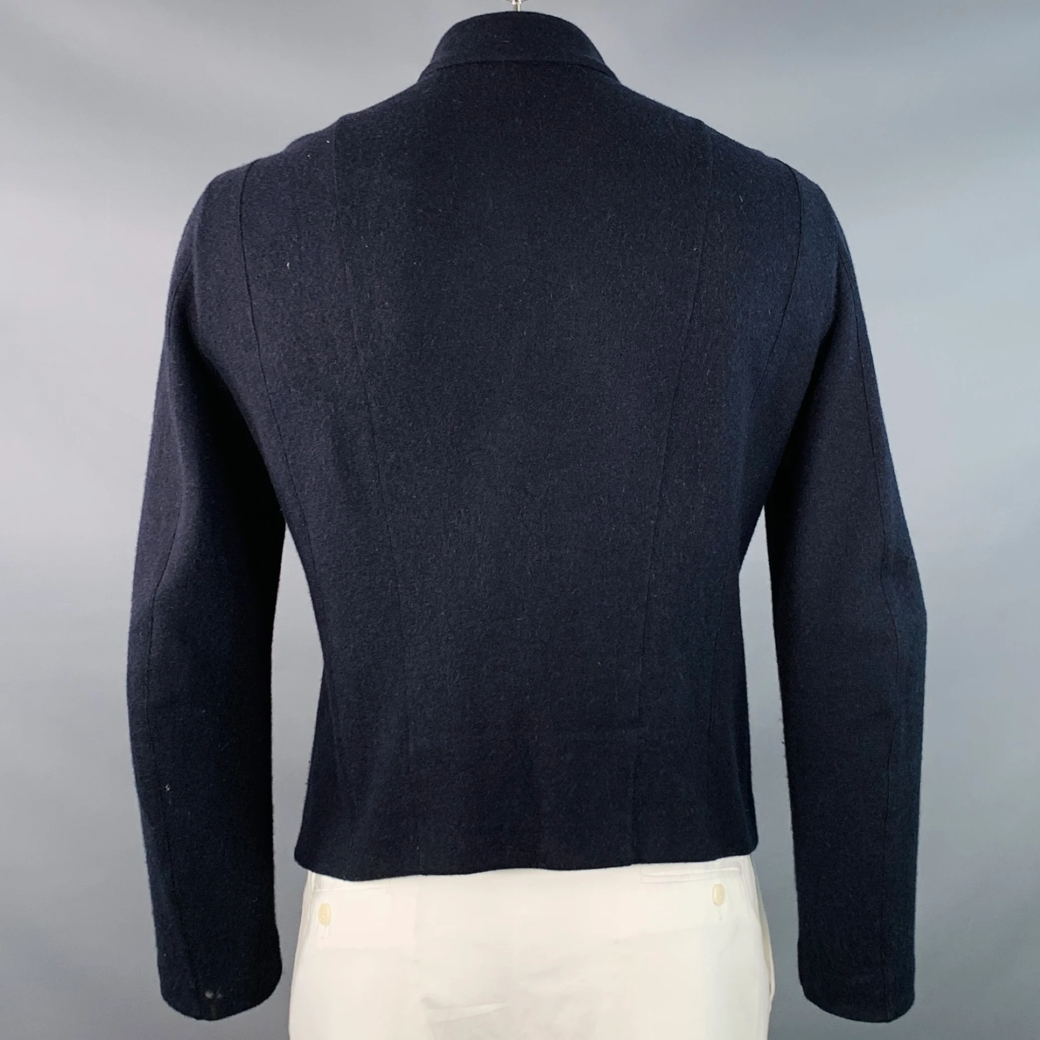 GIORGIO ARMANI Size 42 Navy Cashmere Blend Asymmetrical Zip Up Cardigan - Image 4