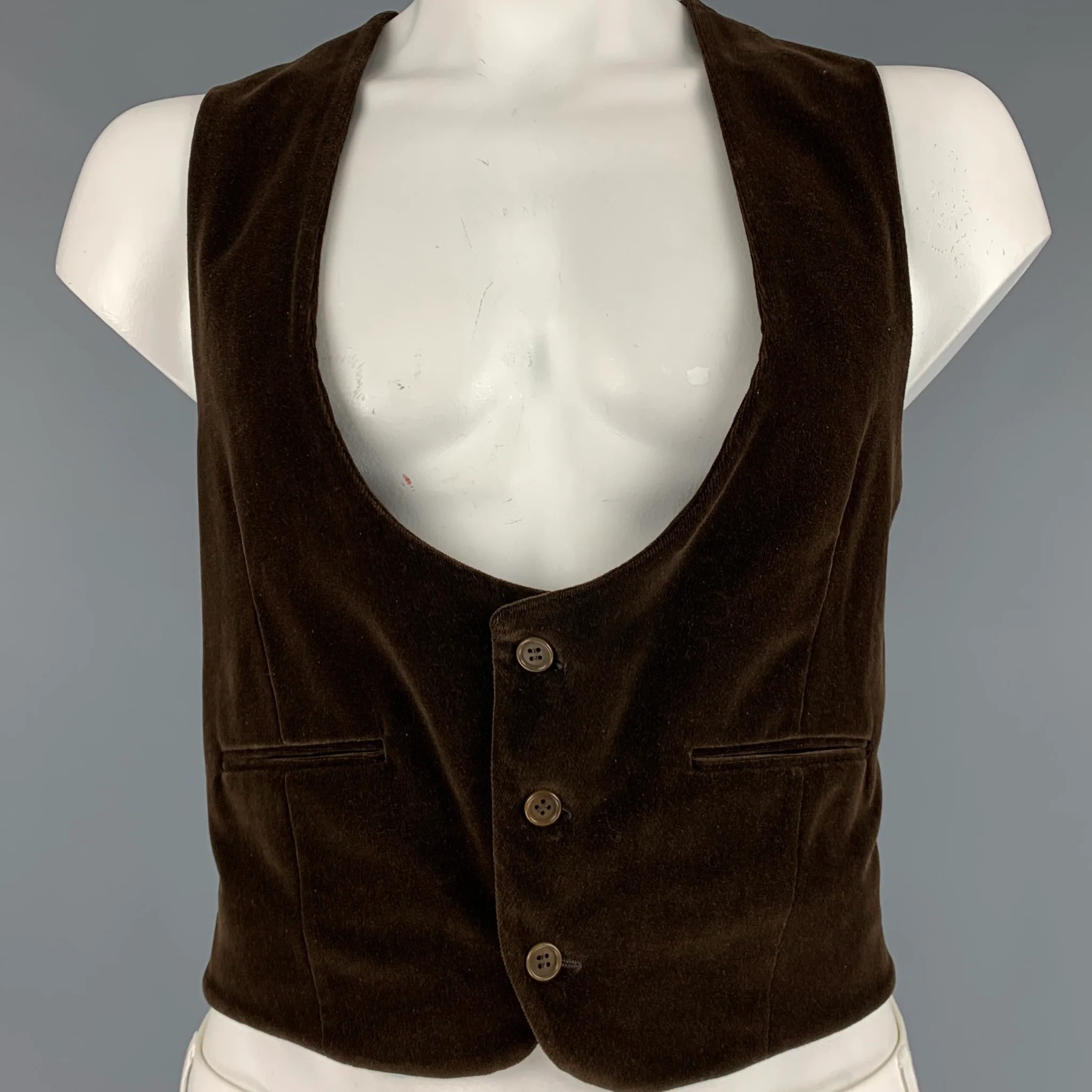 GIORGIO ARMANI Size 44 Brown Velvet Cotton Buttoned Vest