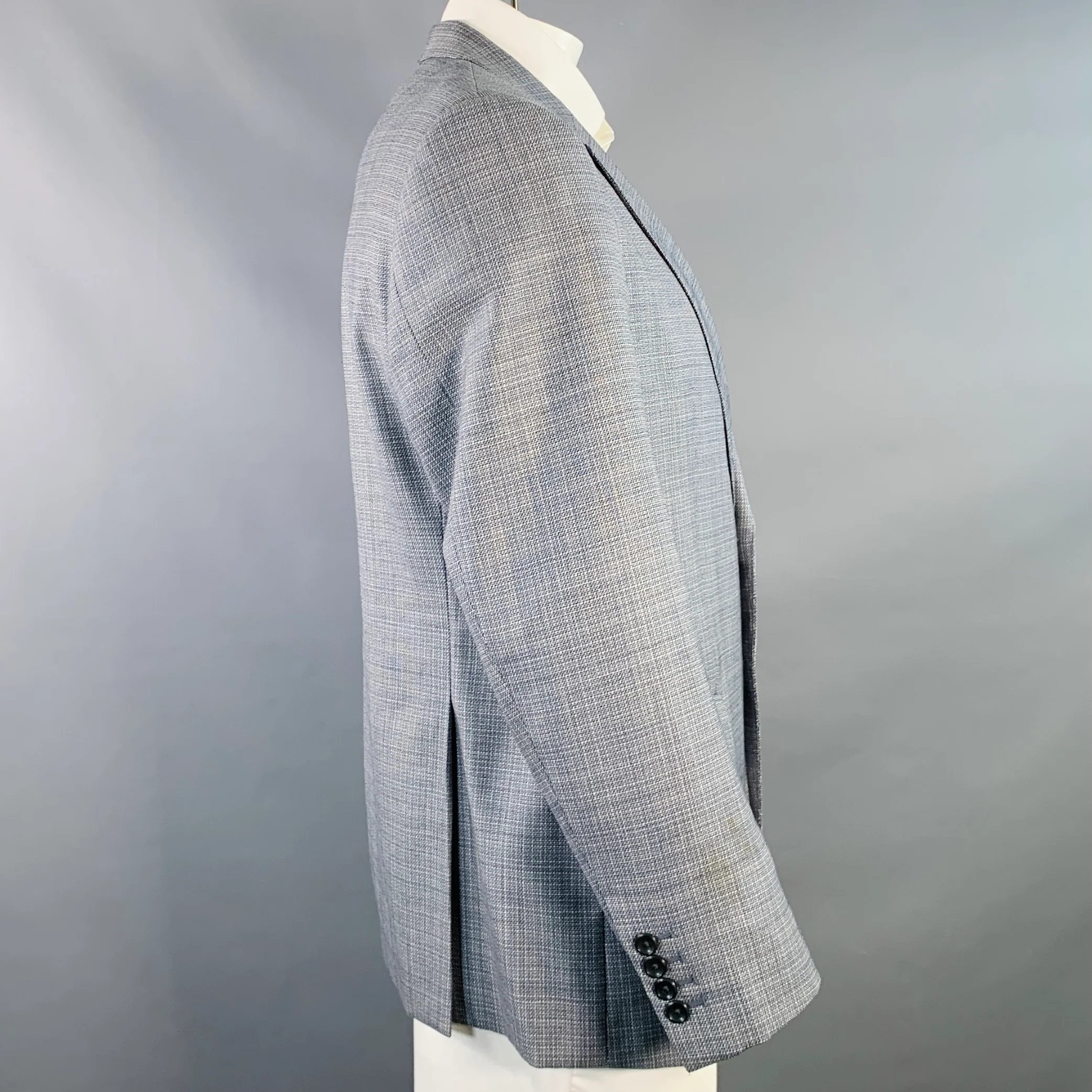 GIORGIO ARMANI Size 44 Regular Grey Blue Woven Wool Sport Coat - Image 3