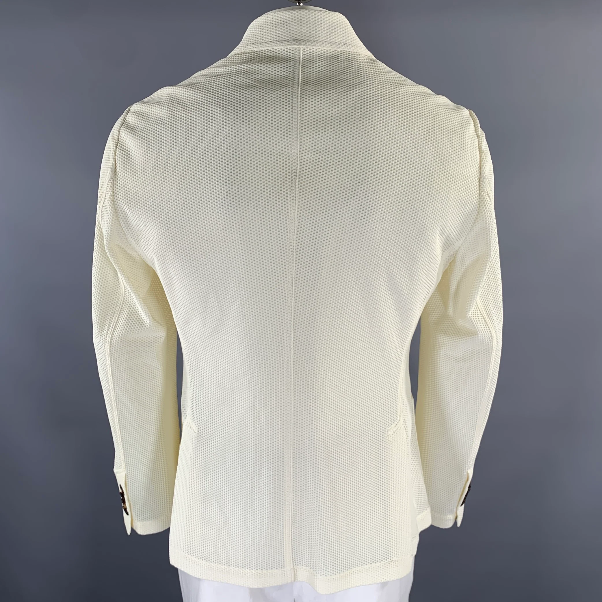GIORGIO ARMANI Size 46 Beige Honeycomb Polyamide Elastane Sport Coat - Image 4