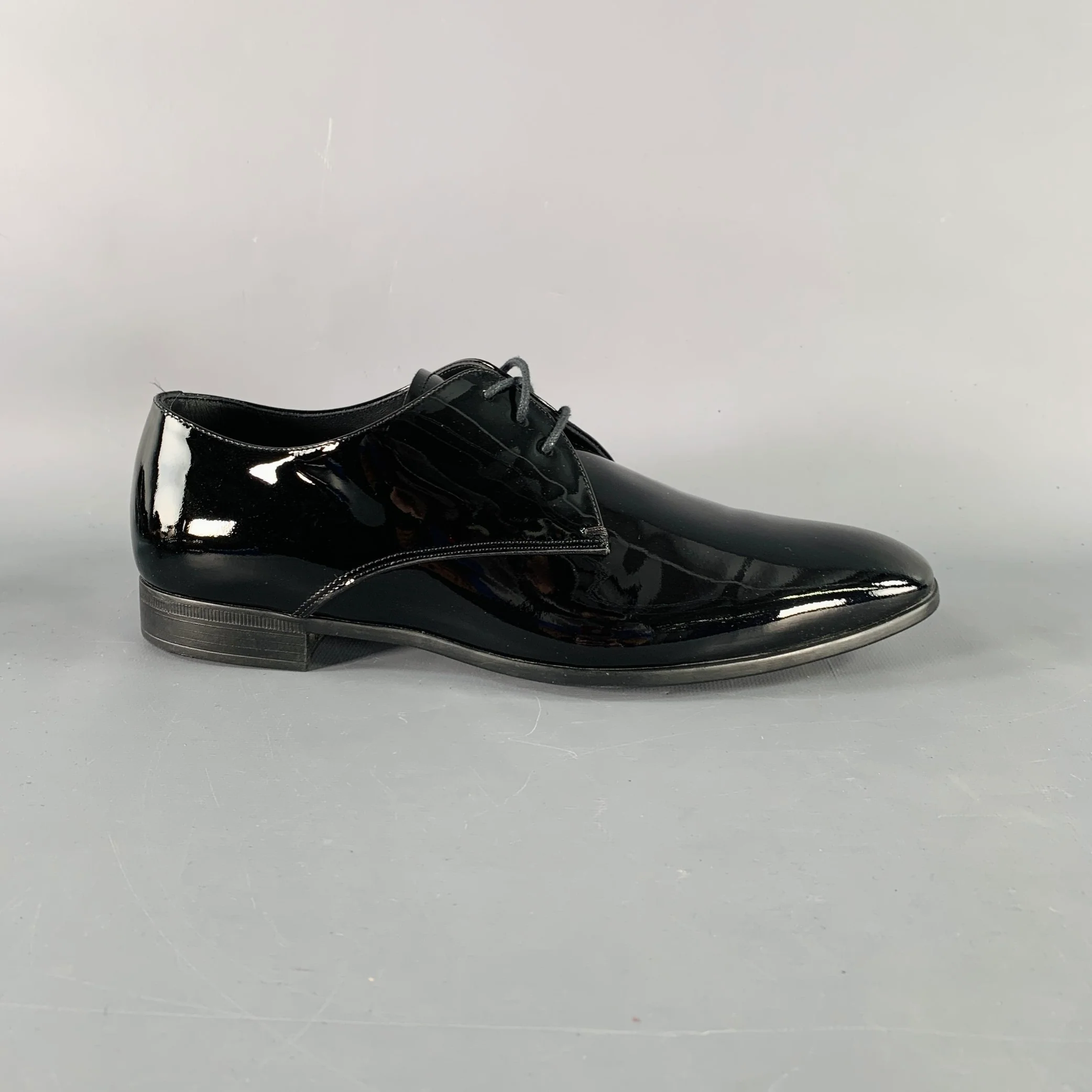 GIORGIO ARMANI Size 6 Black Patent Leather Derby Lace-Up Shoes - Image 2