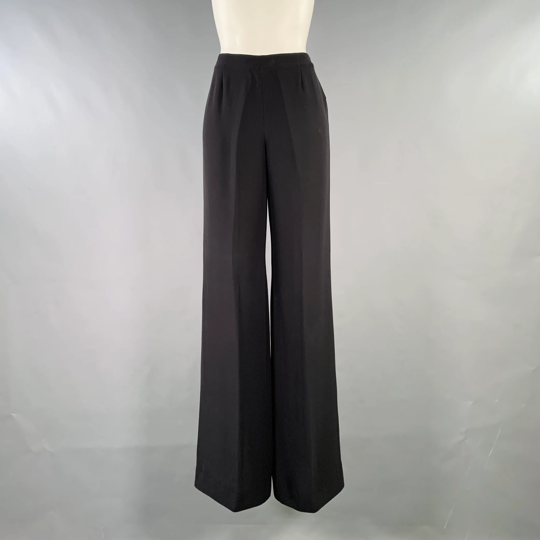 GIORGIO ARMANI Size 6 Black Silk Wide Leg Dress Pants
