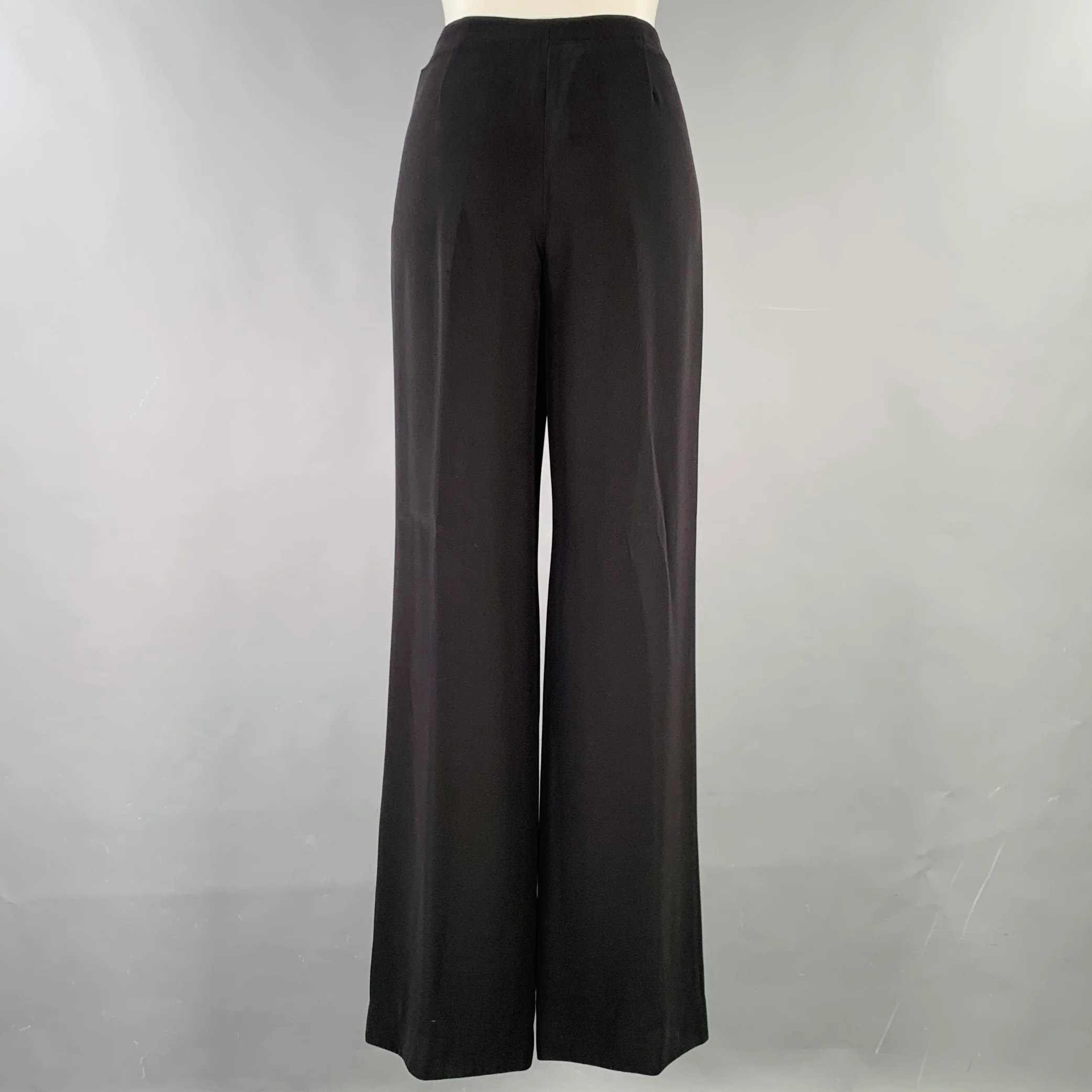 GIORGIO ARMANI Size 6 Black Silk Wide Leg Dress Pants - Image 2