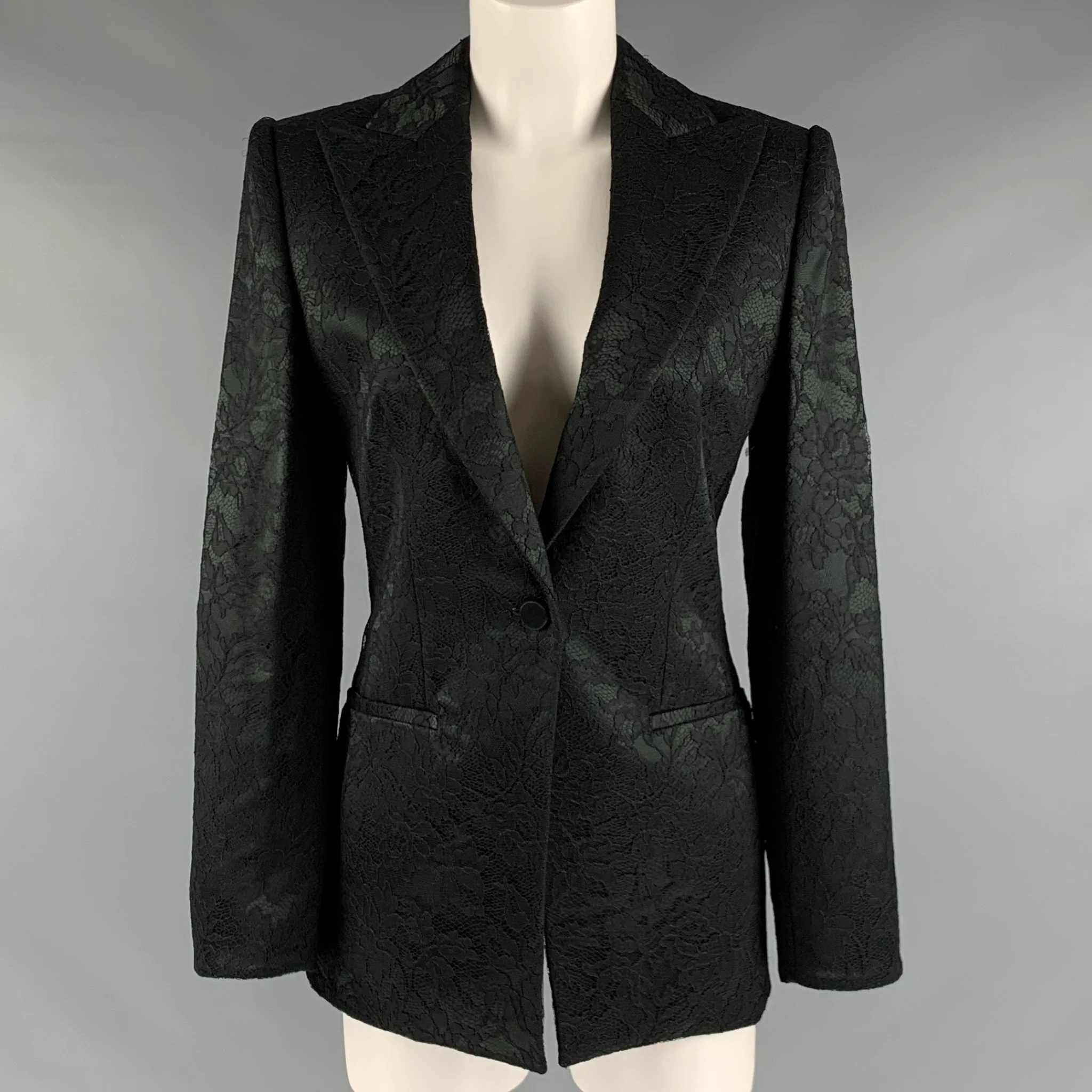 GIORGIO ARMANI Size 6 Black Viscose Blend Lace Blazer