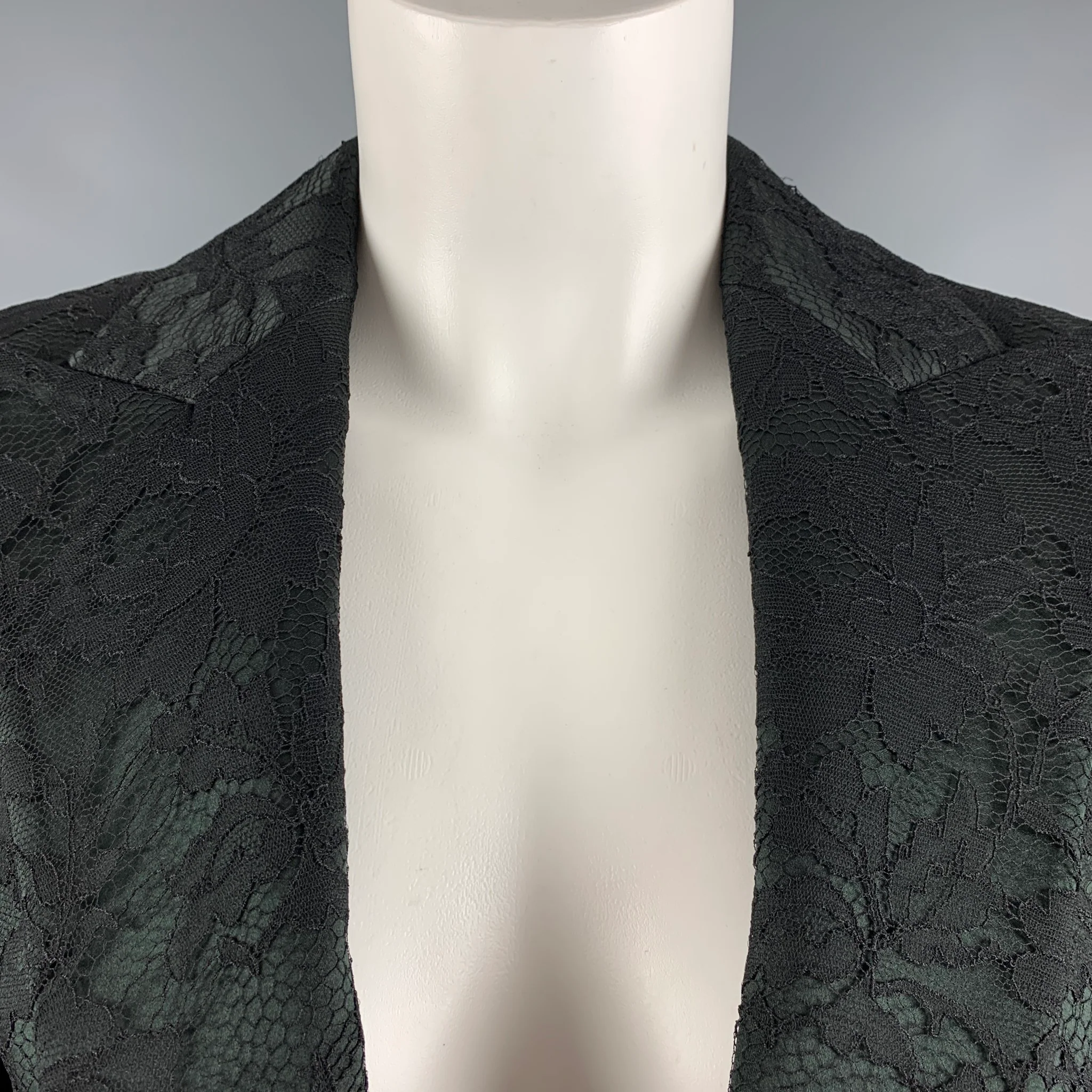 GIORGIO ARMANI Size 6 Black Viscose Blend Lace Blazer - Image 2