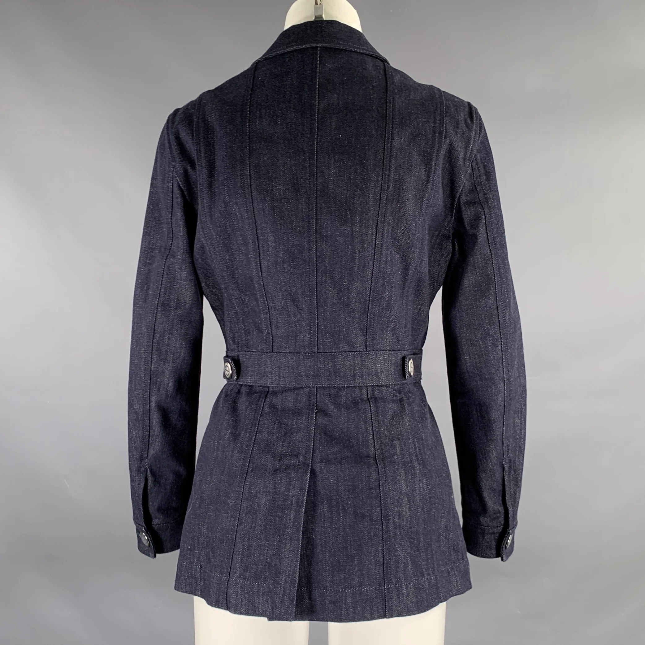 GIORGIO ARMANI Size 6 Indigo Denim Military Jacket - Image 4