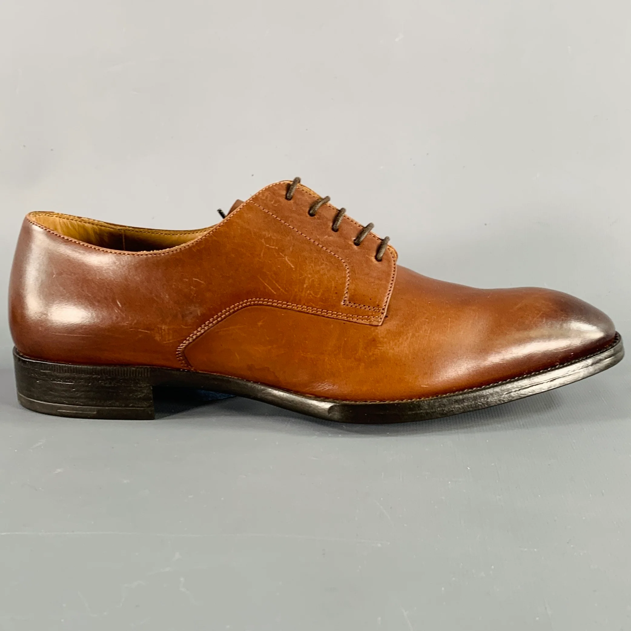 GIORGIO ARMANI Size 7.5 Brown Leather Lace-Up Shoes - Image 2
