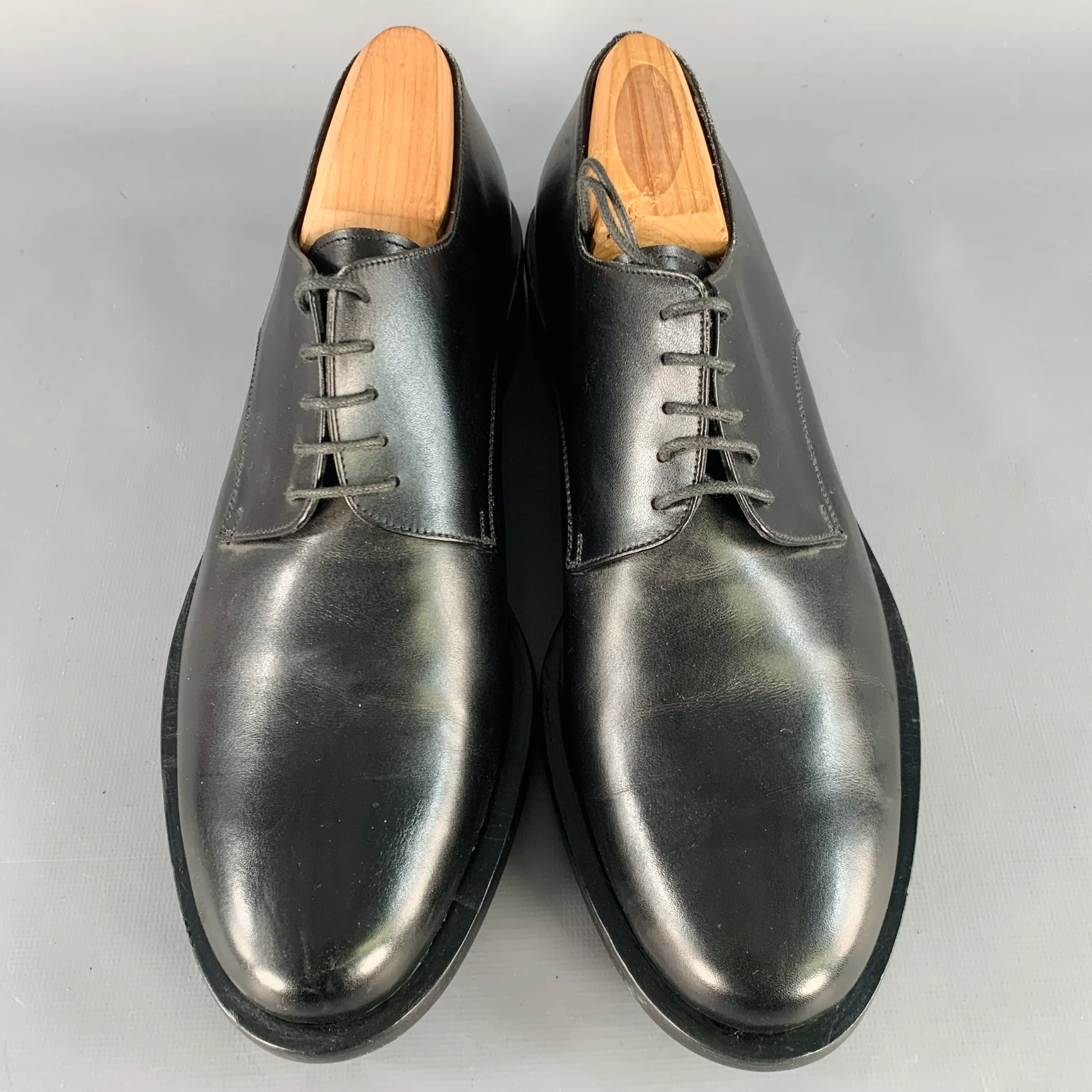 GIORGIO ARMANI Size 7 Black Leather Derby Lace-Up Shoes - Image 4