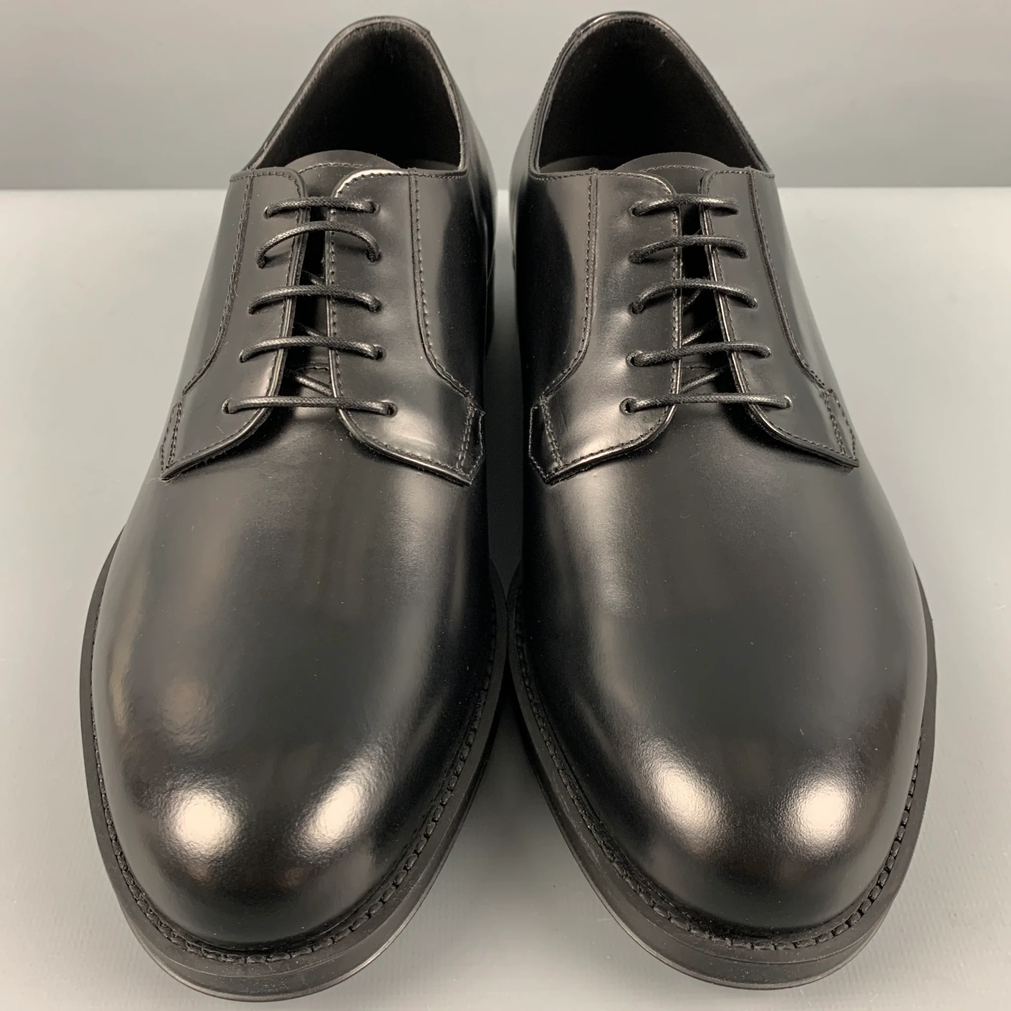 GIORGIO ARMANI Size 7 Black Leather Lace-Up Shoes - Image 4