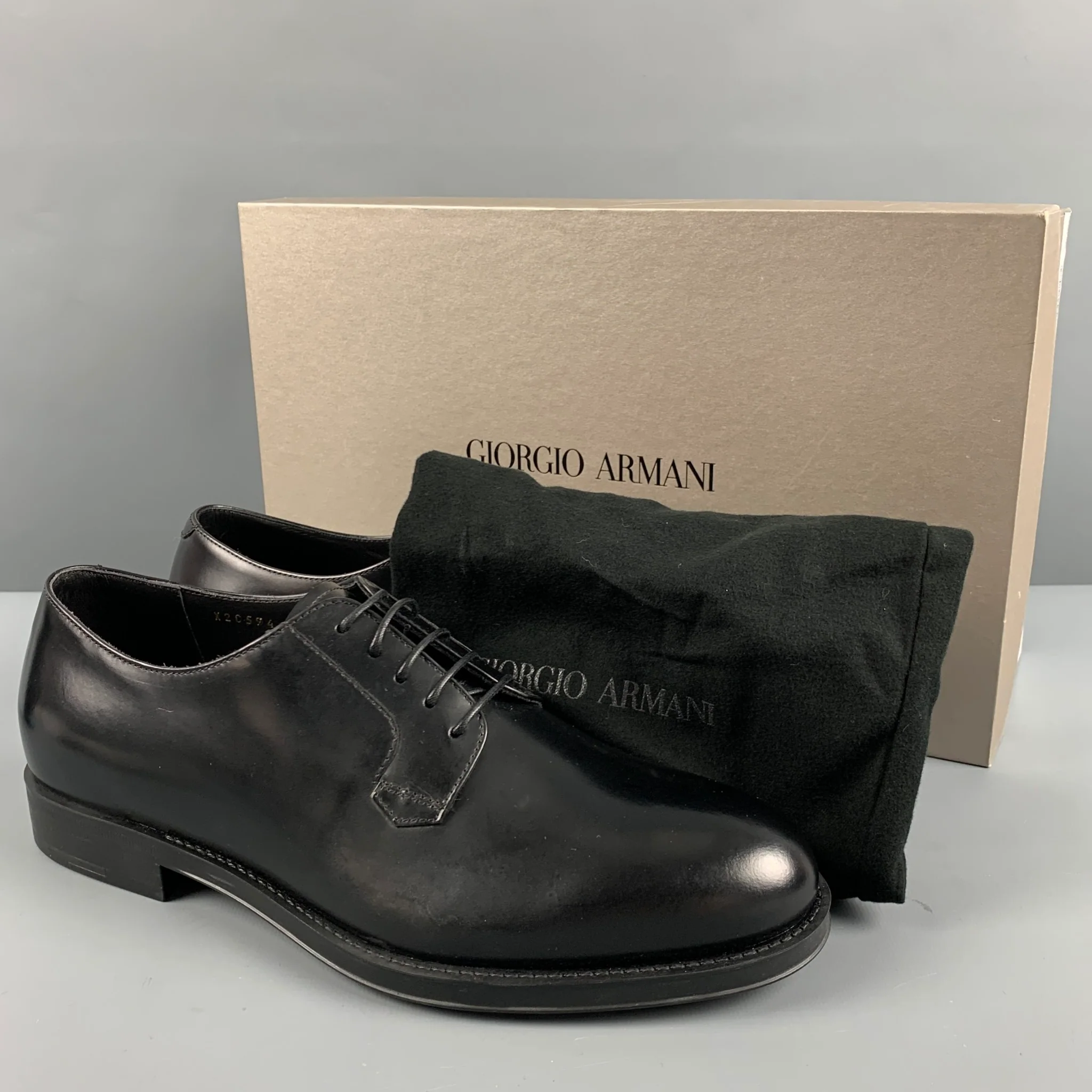 GIORGIO ARMANI Size 7 Black Leather Lace-Up Shoes - Image 9
