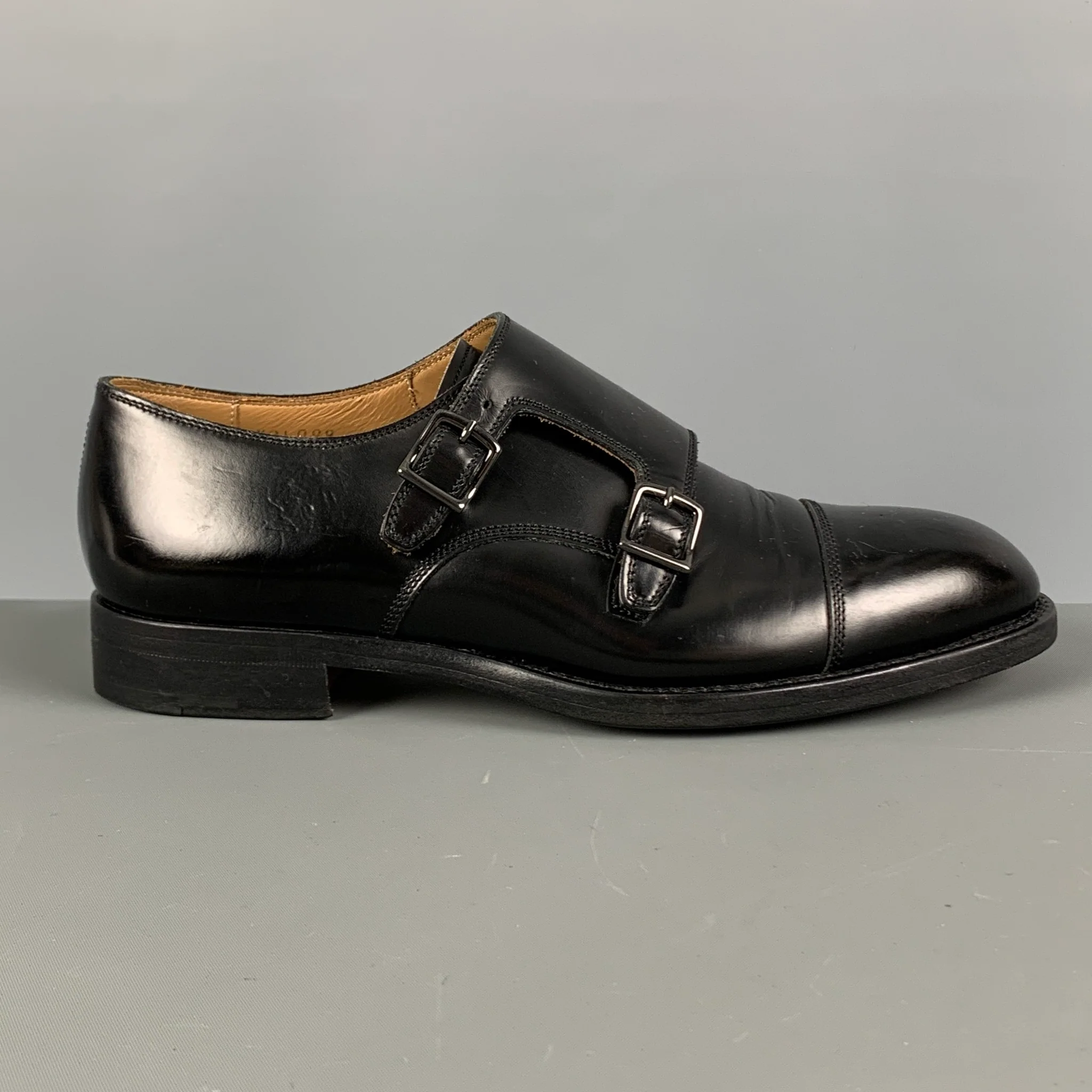 GIORGIO ARMANI Size 7 Black Solid Leather Double Monk Strap Loafers - Image 2