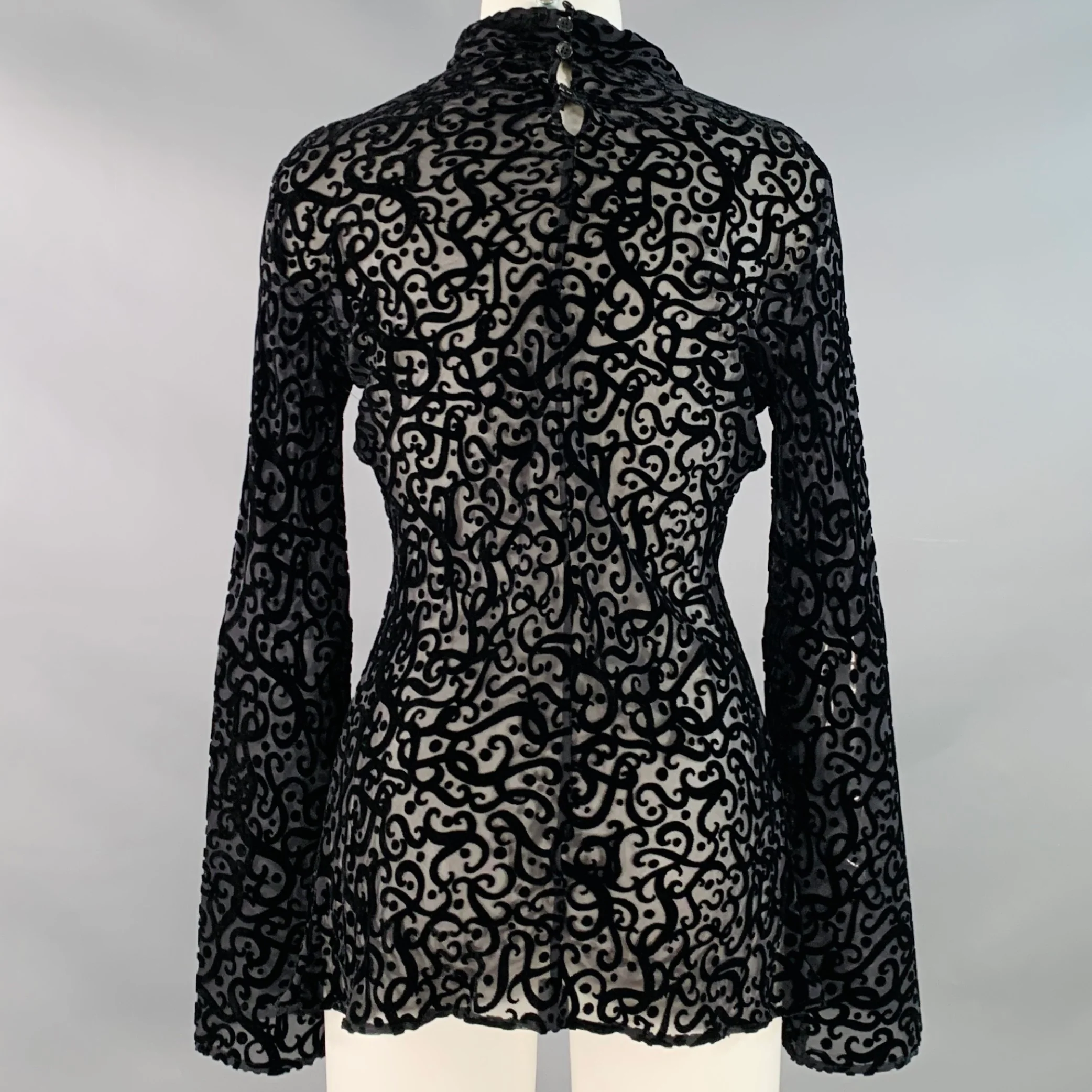 GIORGIO ARMANI Size 8 Black Silk Blend Burnout High Neck Dress Top - Image 4