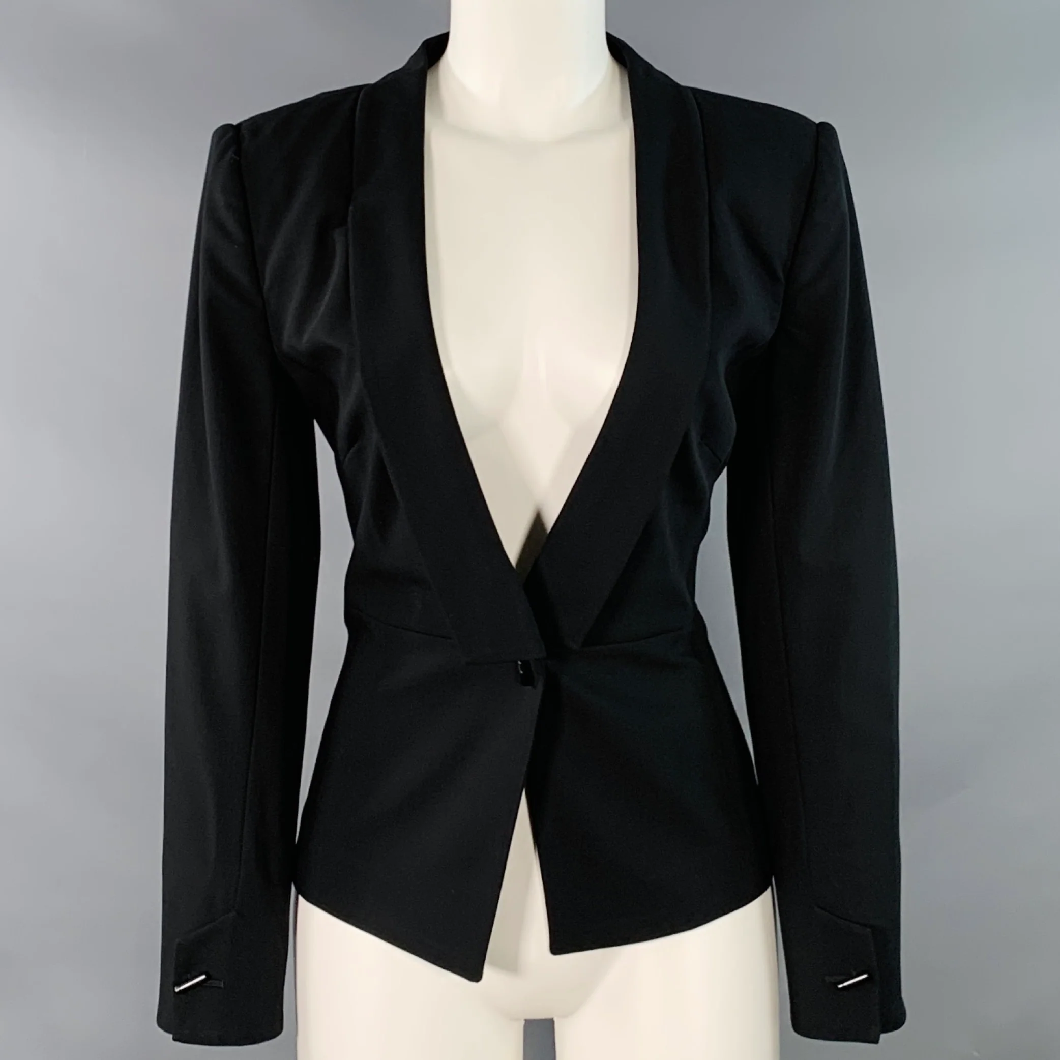 GIORGIO ARMANI Size 8 Black Virgin Wool Shawl Collar Jacket Blazer