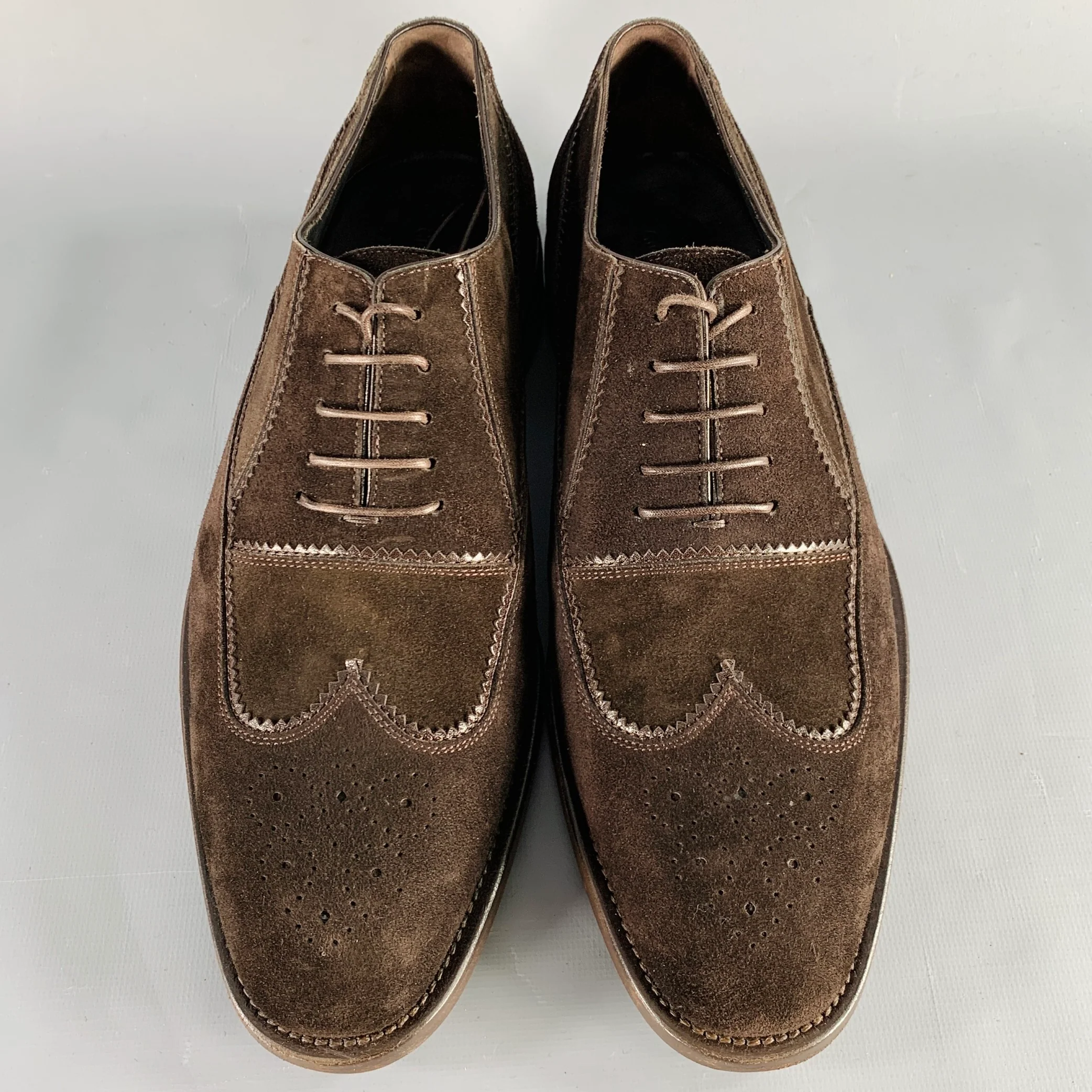 GIORGIO ARMANI Size 8 Brown Textured Suede Wingtip Lace-Up Shoes - Image 4