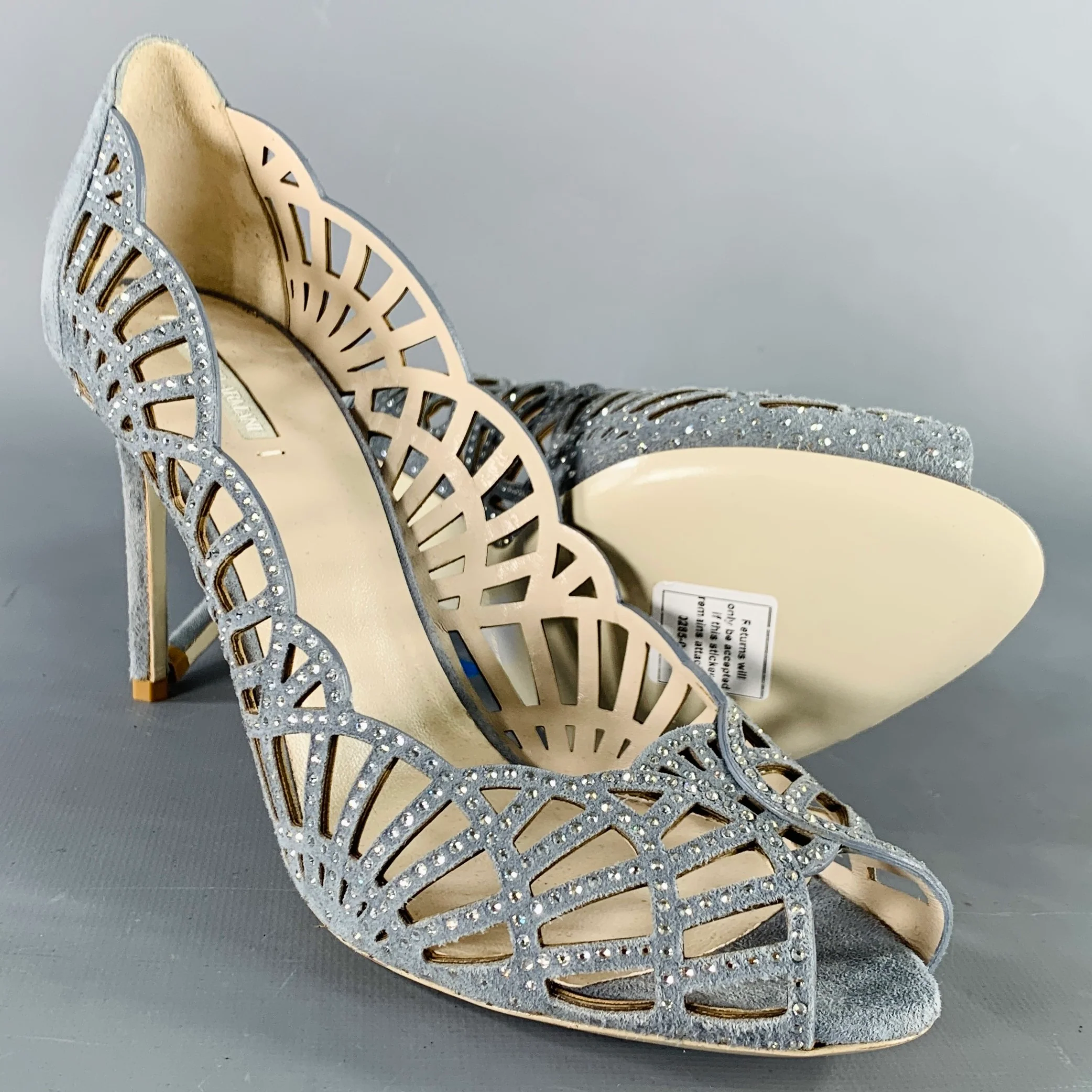 GIORGIO ARMANI Size 8 Grey Suede Cut Out Peep Toe Pumps - Image 5