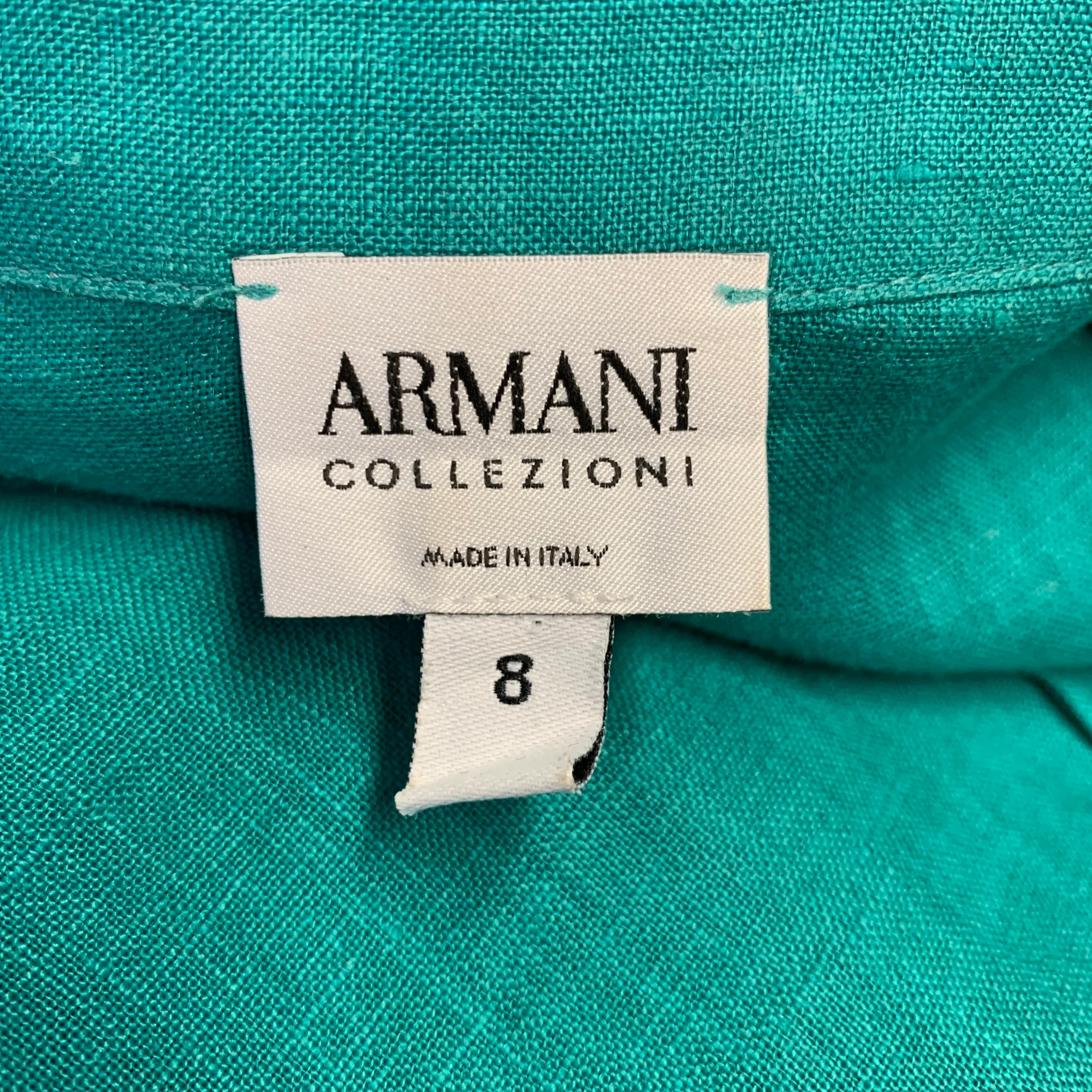 GIORGIO ARMANI Size 8 Teal Linen 3/4 Sleeves Shirt - Image 7