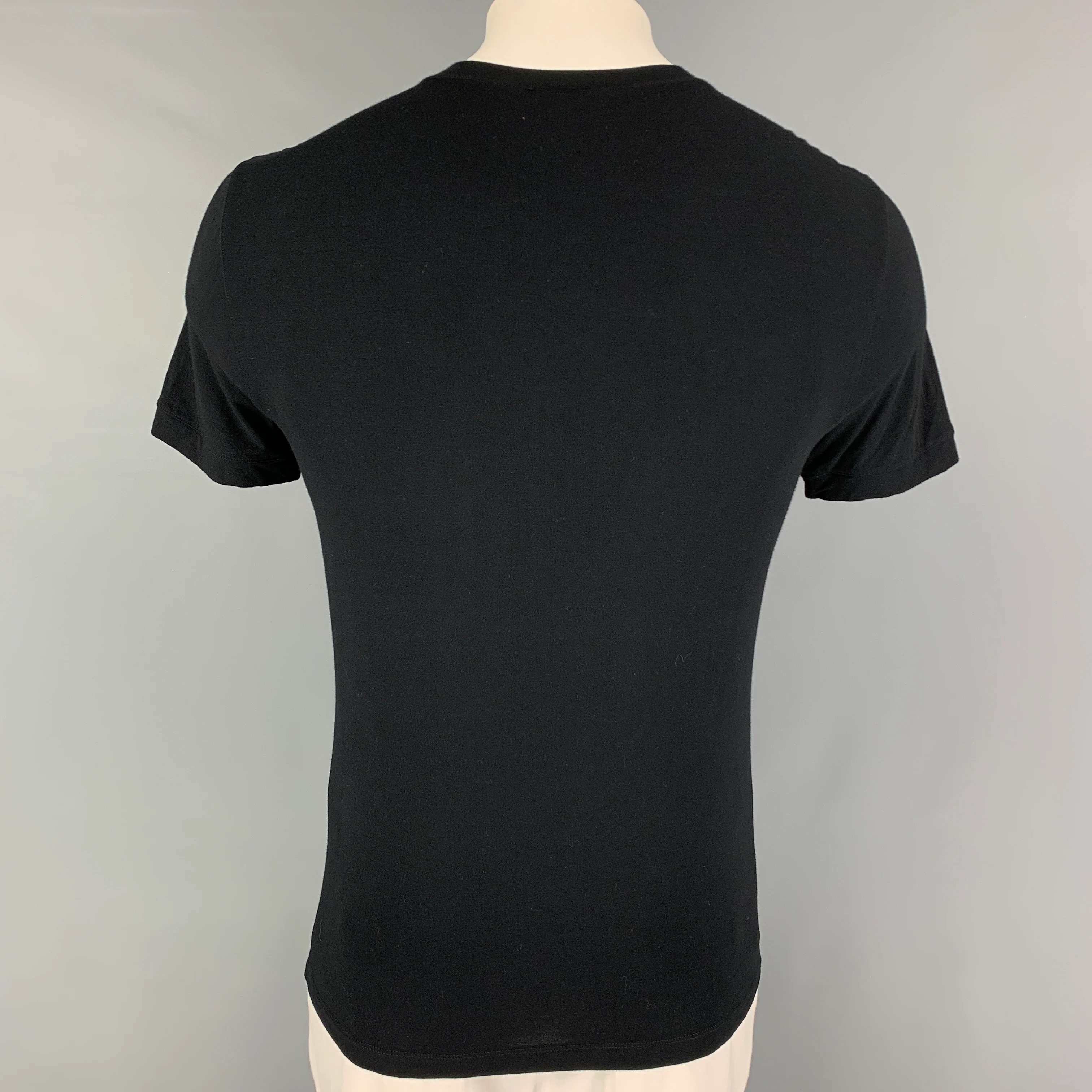 GIORGIO ARMANI Size L Black Viscose Crew-Neck T-shirt - Image 3