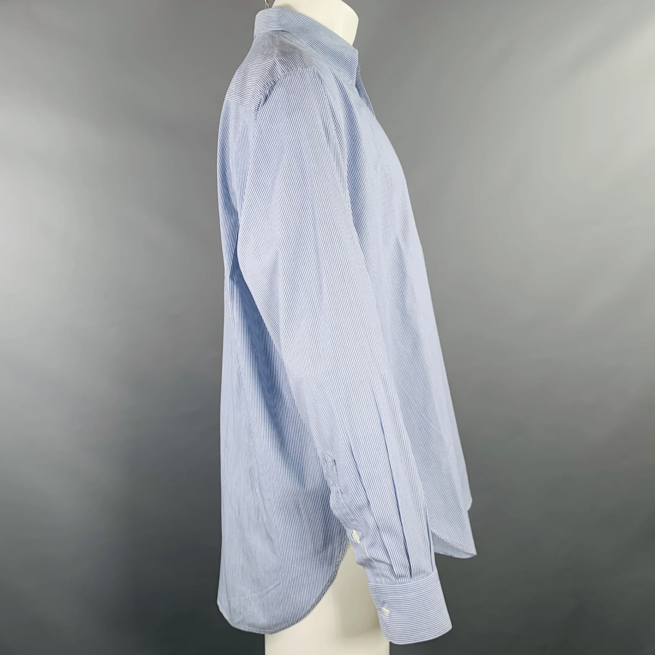 GIORGIO ARMANI Size M Navy White Stripe Cotton One Pocket Long Sleeve Shirt - Image 3