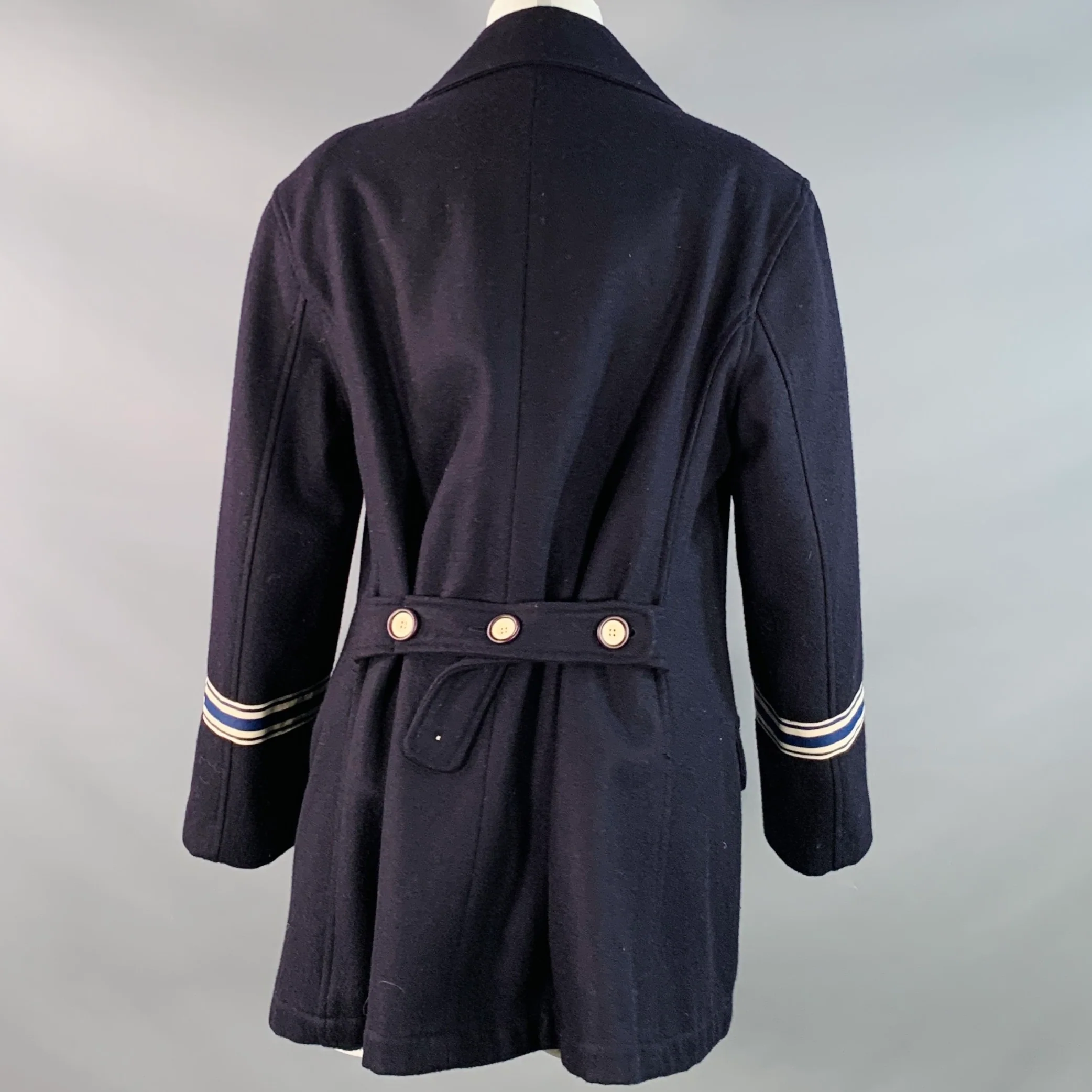 GIORGIO ARMANI Size M Navy White Wool Blend Double Breasted Coat - Image 3