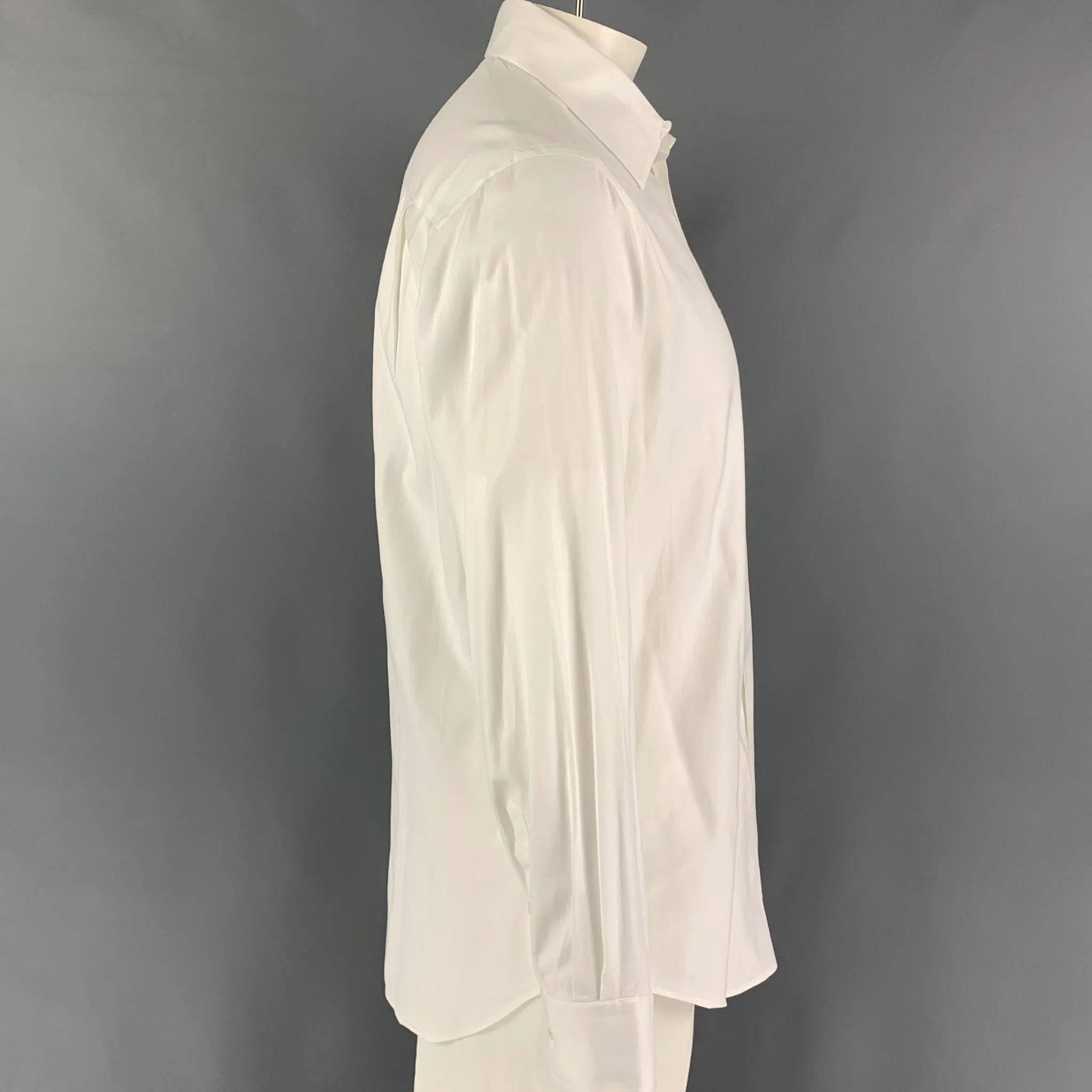 GIORGIO ARMANI Size M White Cotton Button Up Long Sleeve Shirt - Image 2