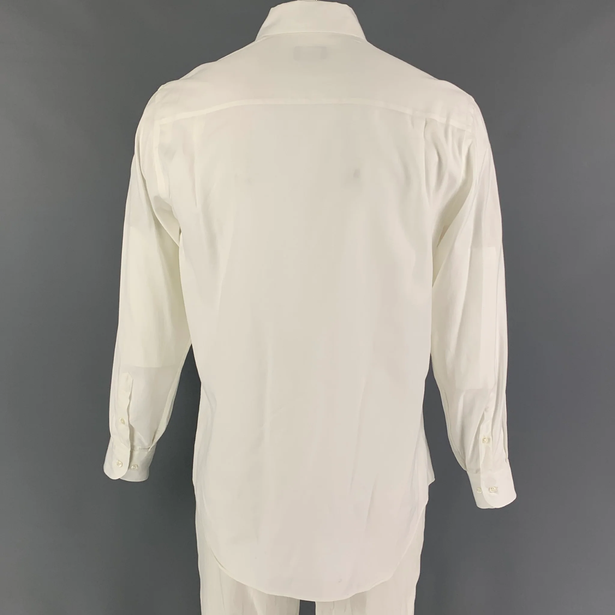 GIORGIO ARMANI Size M White Cotton Button Up Long Sleeve Shirt - Image 3