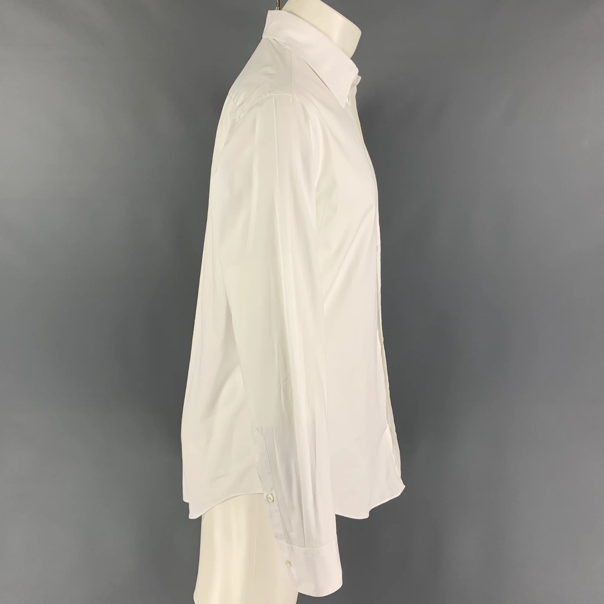 GIORGIO ARMANI Size M White Cotton Button Up Long Sleeve Shirt - Image 2