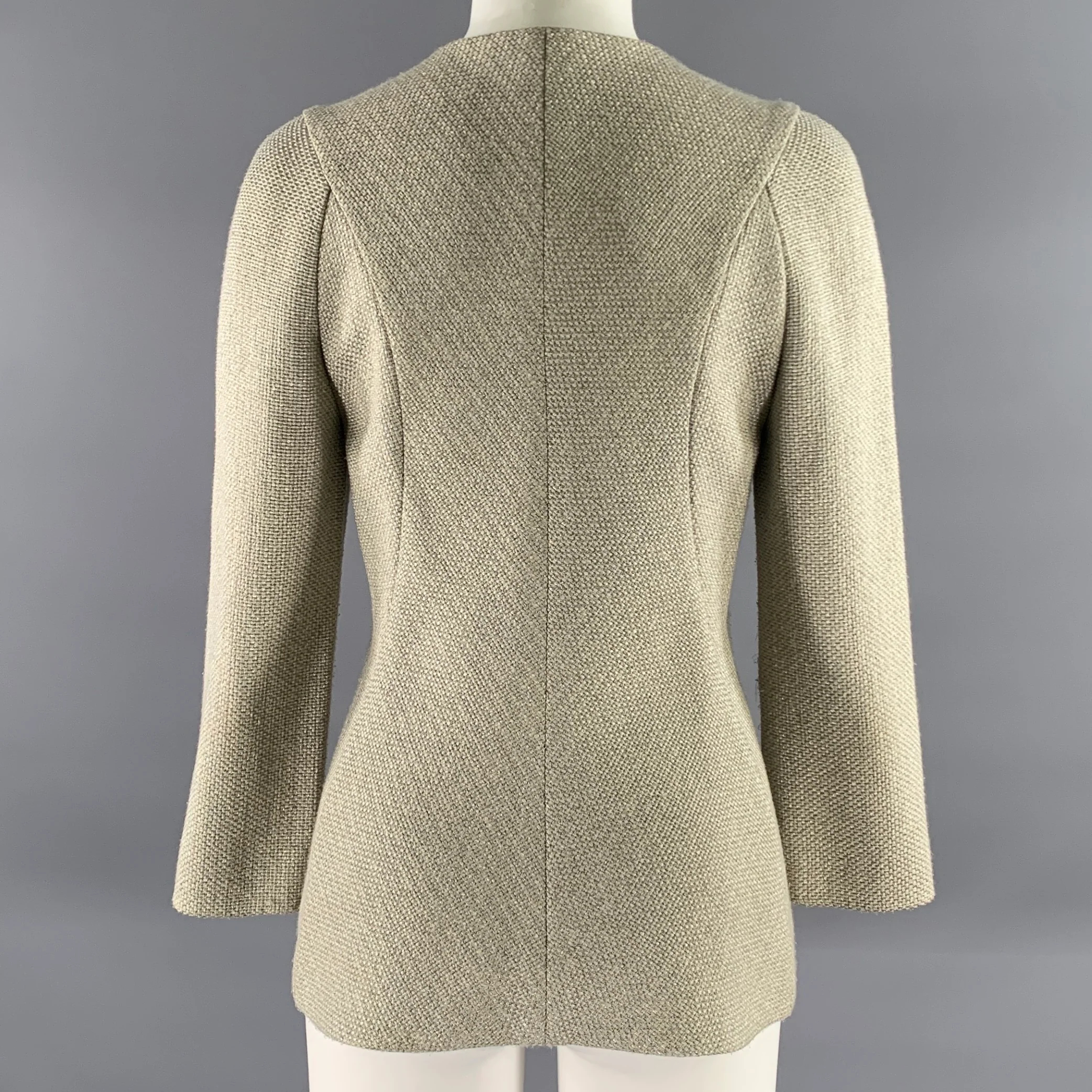 GIORGIO ARMANI Size S Grey Gold Polyester Blend Collarless Zip Jacket - Image 4