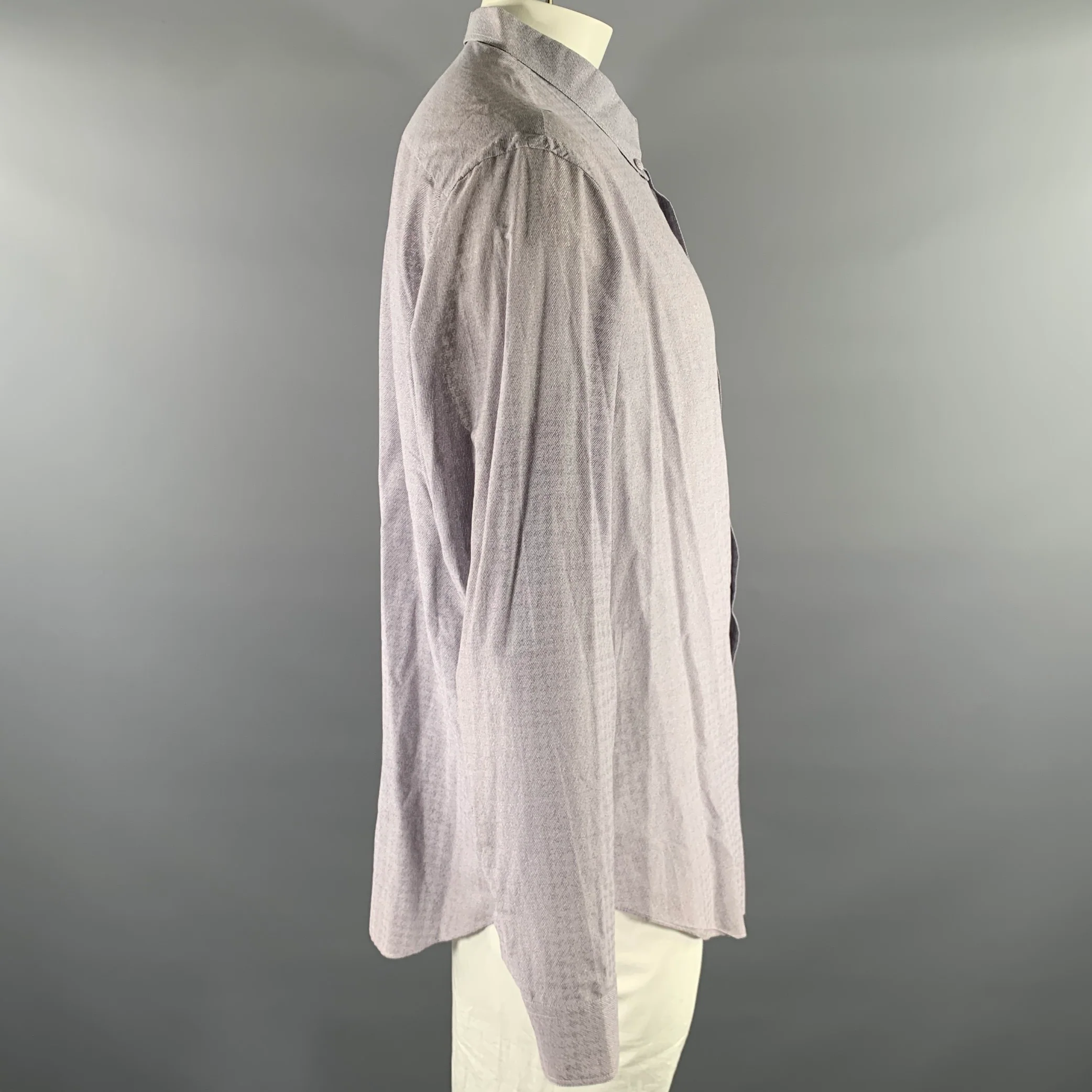 GIORGIO ARMANI Size XL Grey Lavender Houndstooth Cotton Silk Blend Long Sleeve Shirt - Image 3