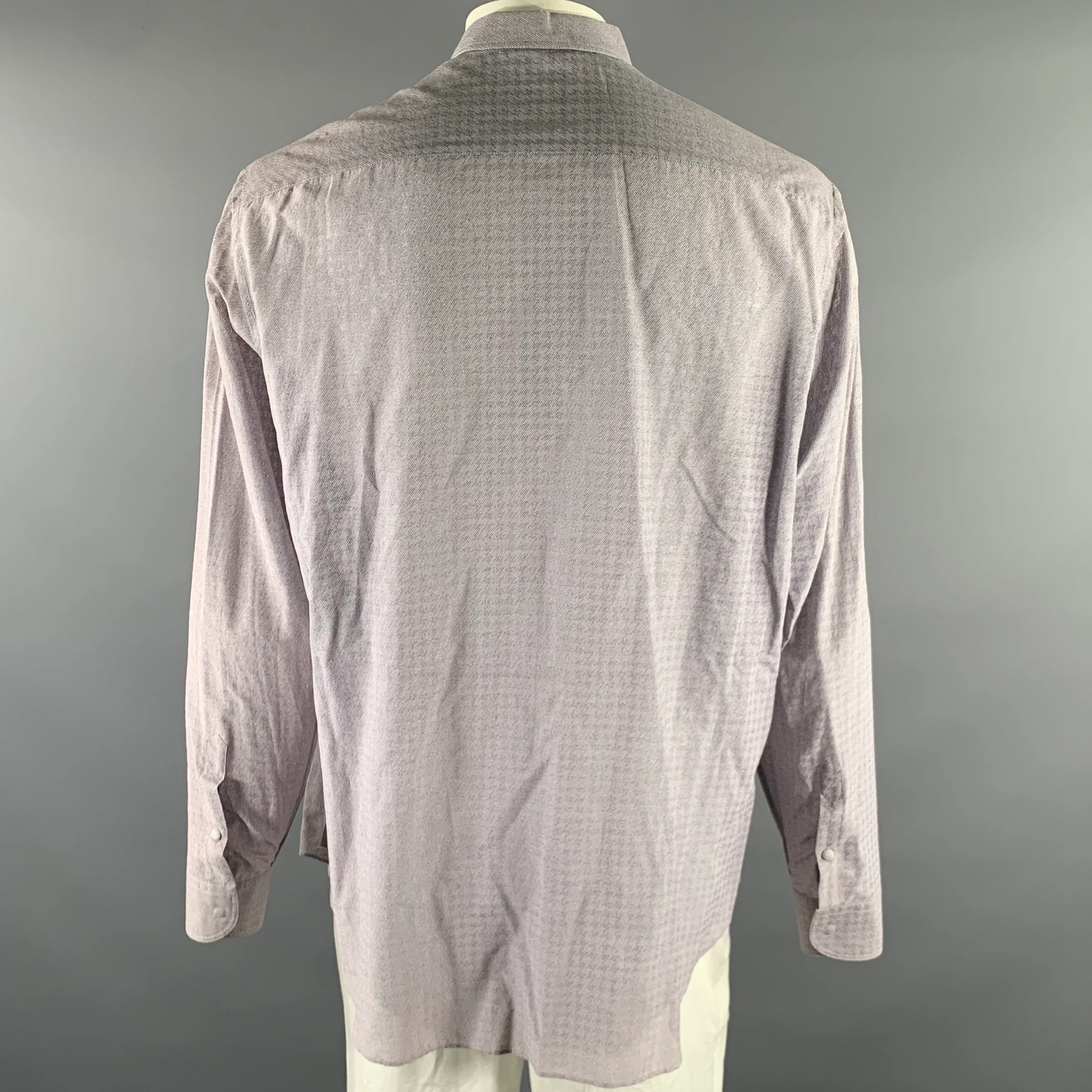 GIORGIO ARMANI Size XL Grey Lavender Houndstooth Cotton Silk Blend Long Sleeve Shirt - Image 4