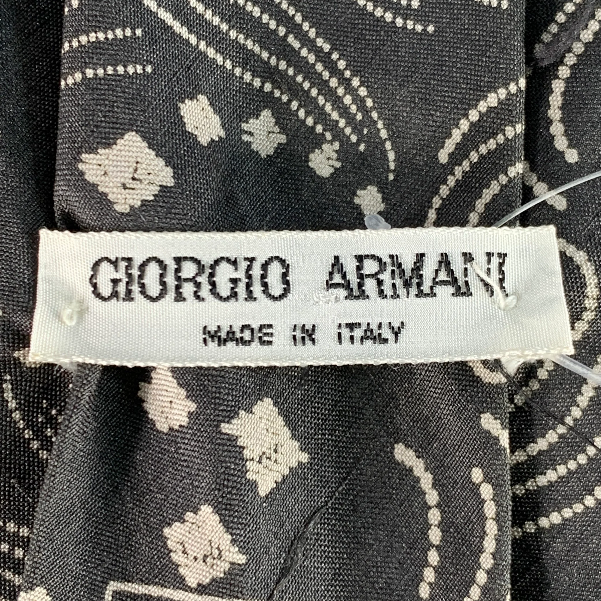 GIORGIO ARMANI Vintage Grey Cream Abstract Silk Tie - Image 3