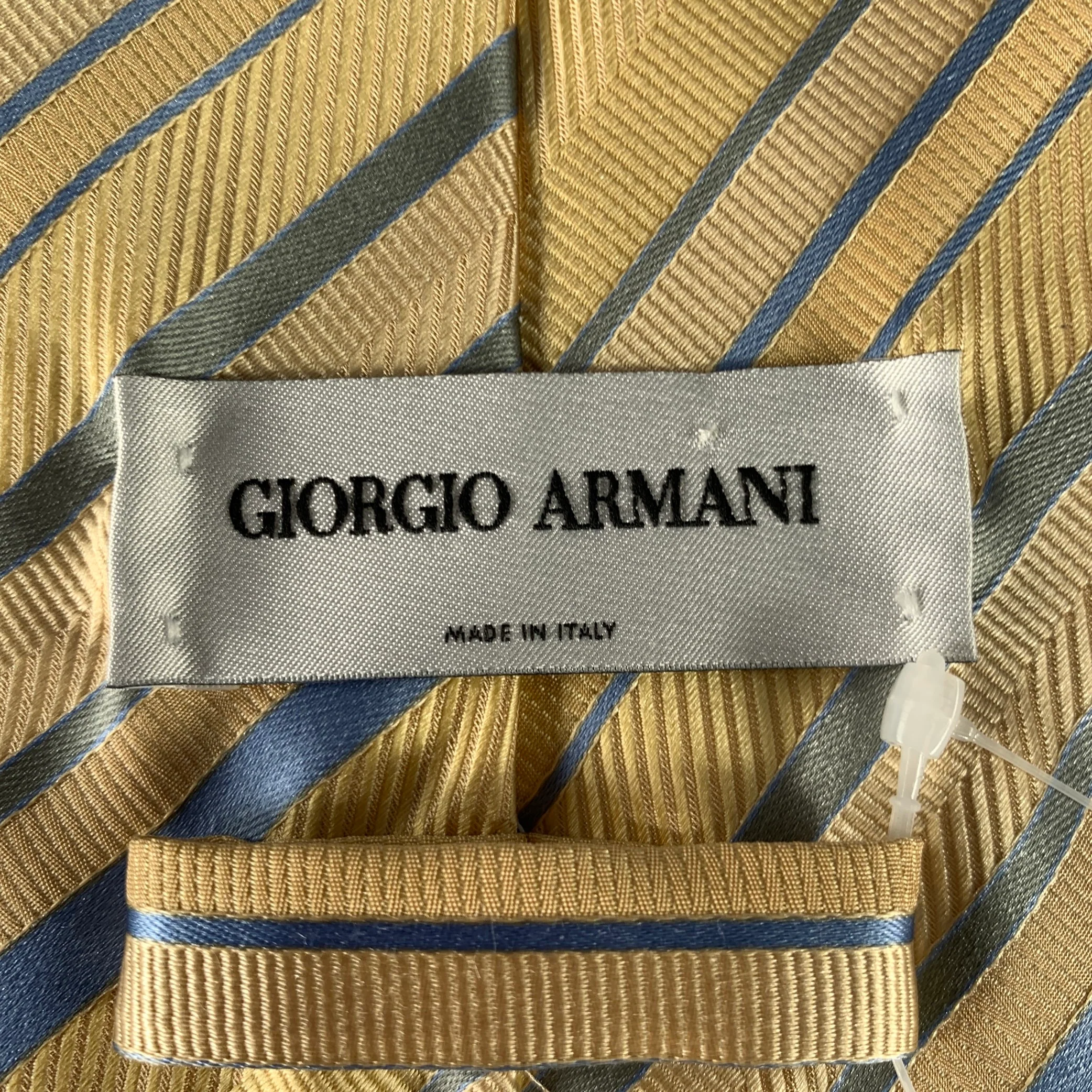 GIORGIO ARMANI Yellow Blue Diagonal Stripe Silk Jacquard Tie - Image 3