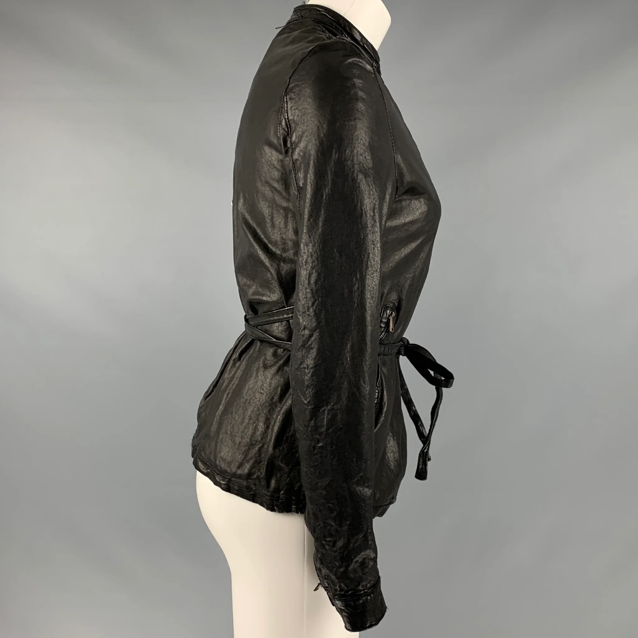 GIORGIO BRATO Size 4 Black Leather Button Up Jacket - Image 3