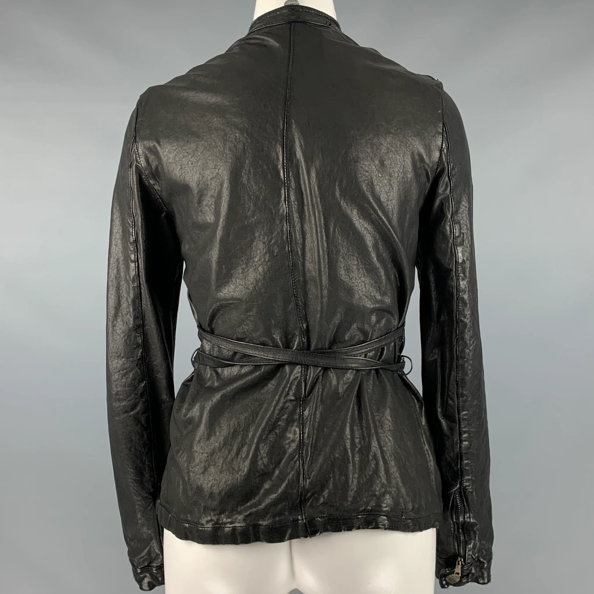GIORGIO BRATO Size 4 Black Leather Button Up Jacket - Image 4