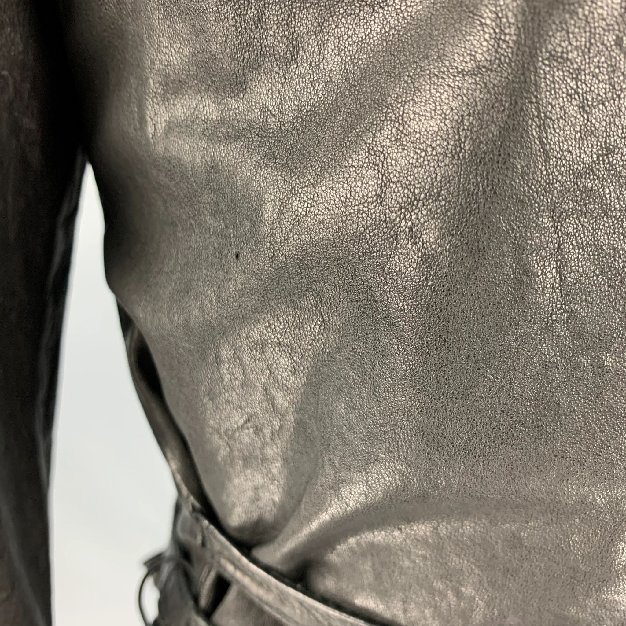 GIORGIO BRATO Size 4 Black Leather Button Up Jacket - Image 5
