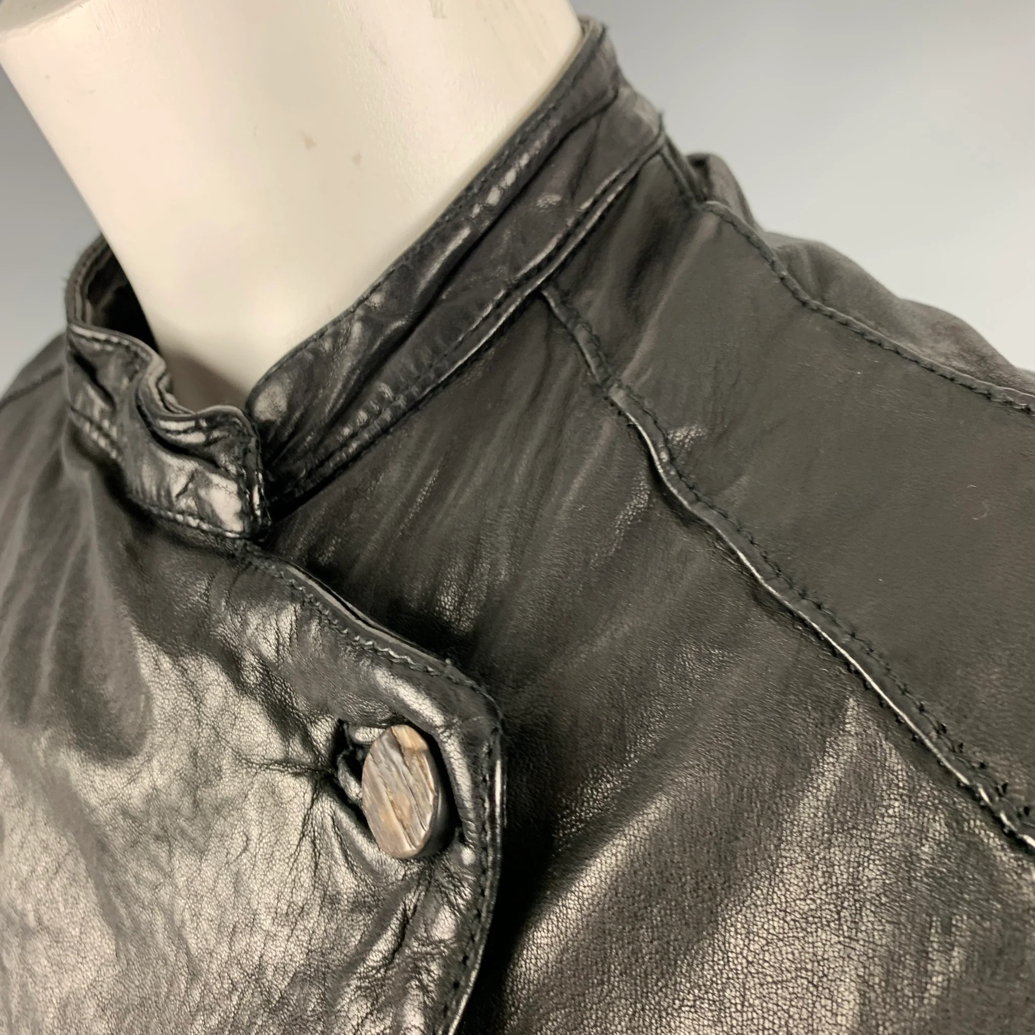GIORGIO BRATO Size 4 Black Leather Button Up Jacket - Image 7