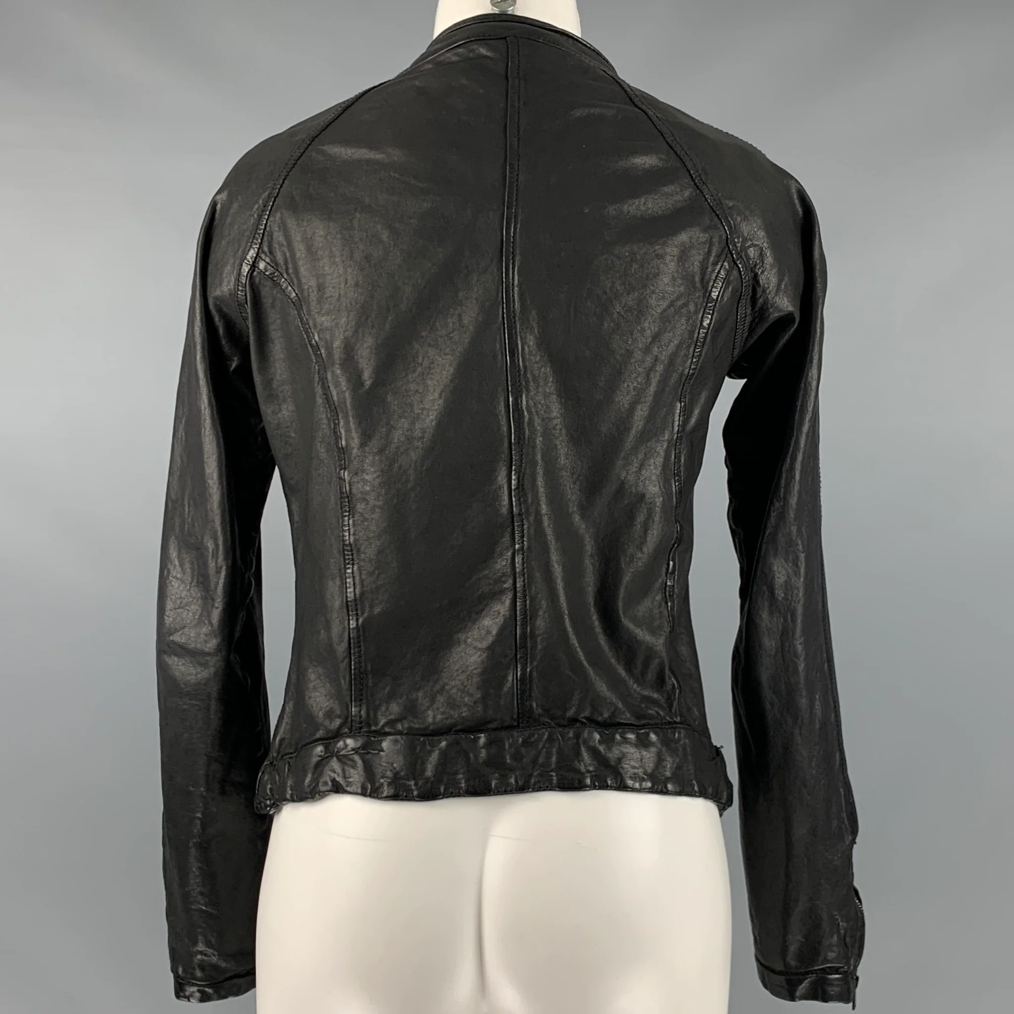 GIORGIO BRATO Size 6 Black Leather Zip Up Jacket (Outdoor) - Image 4