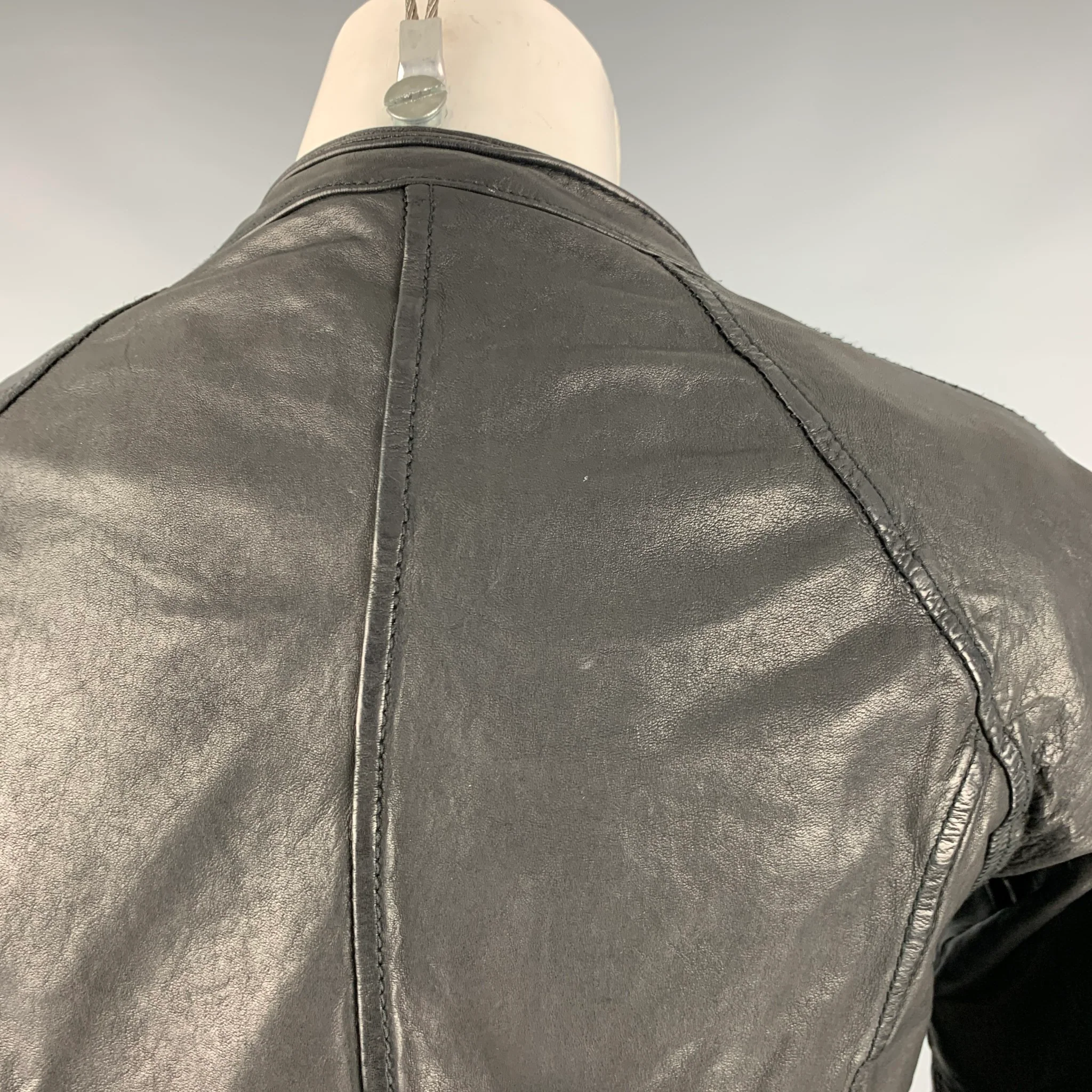 GIORGIO BRATO Size 6 Black Leather Zip Up Jacket (Outdoor) - Image 5