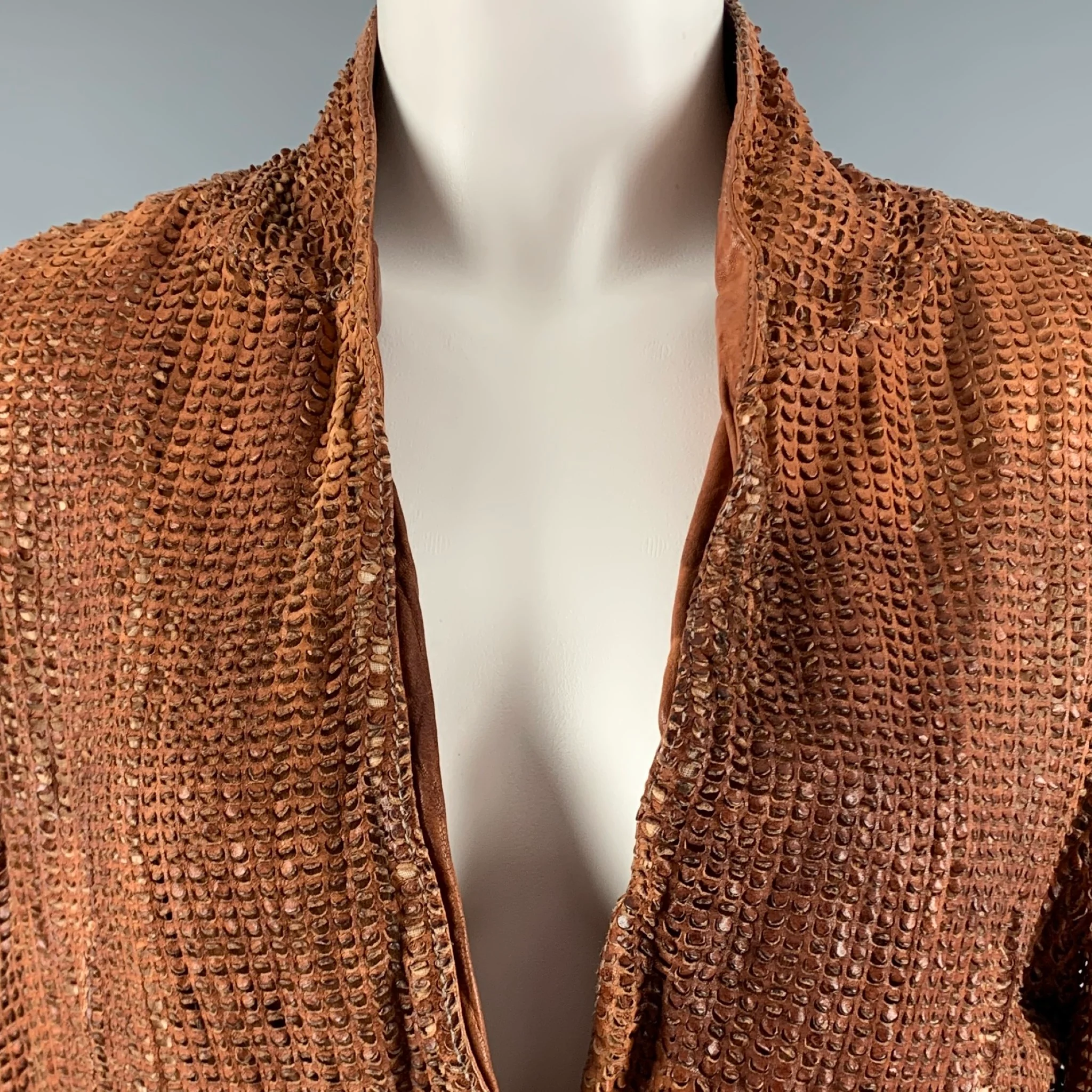 GIORGIO BRATO Size 6 Brown Perforated Button Up Jacket - Image 3