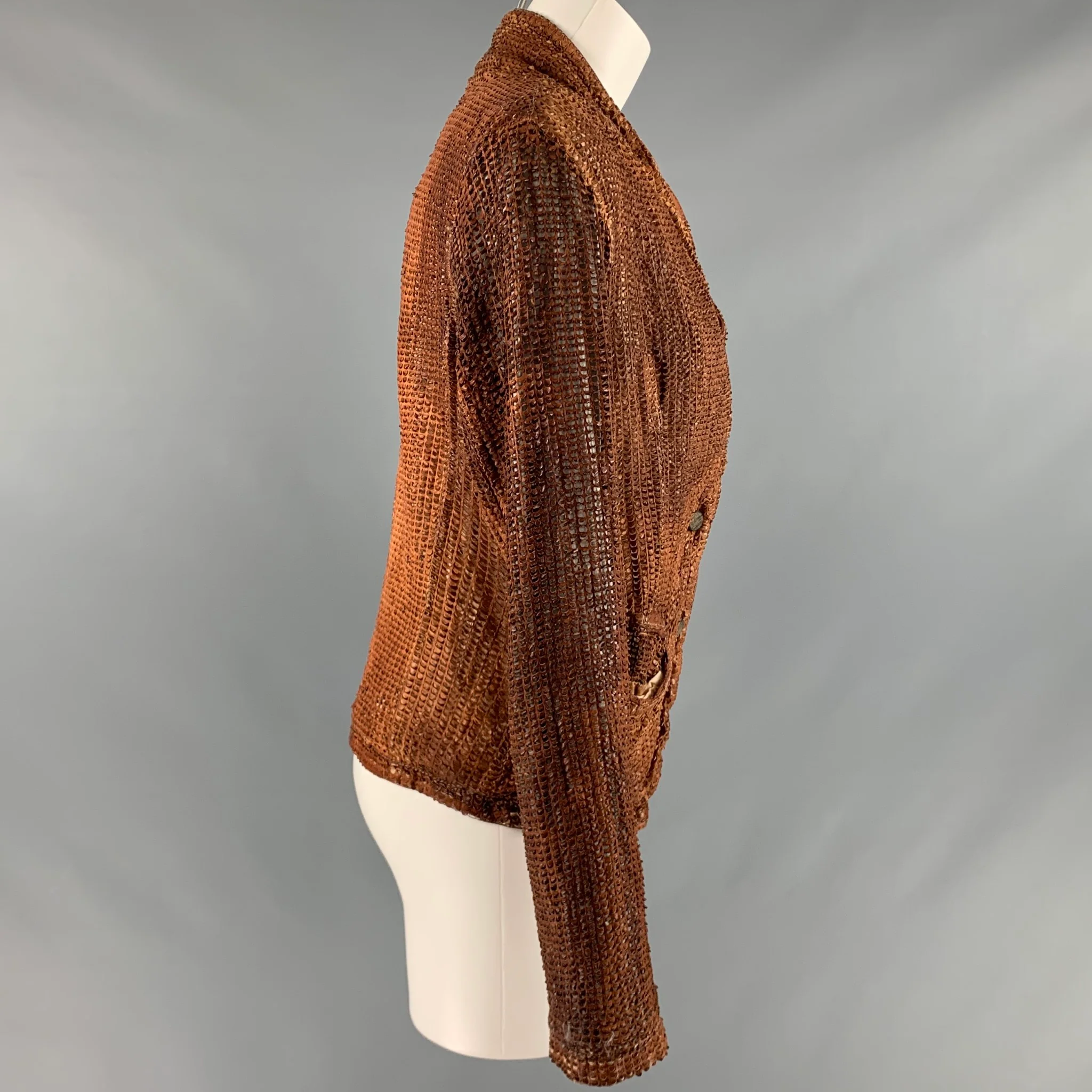 GIORGIO BRATO Size 6 Brown Perforated Button Up Jacket - Image 4