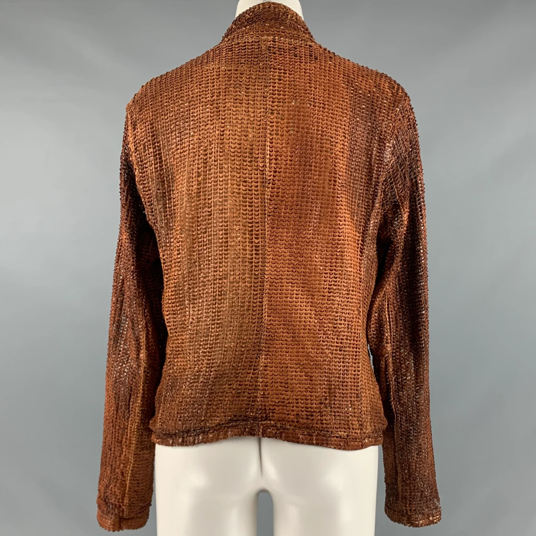 GIORGIO BRATO Size 6 Brown Perforated Button Up Jacket - Image 5